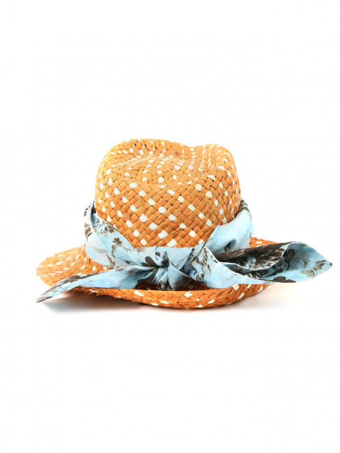 Шляпа соломенная украшенная хлопковым платком - Обтравка2