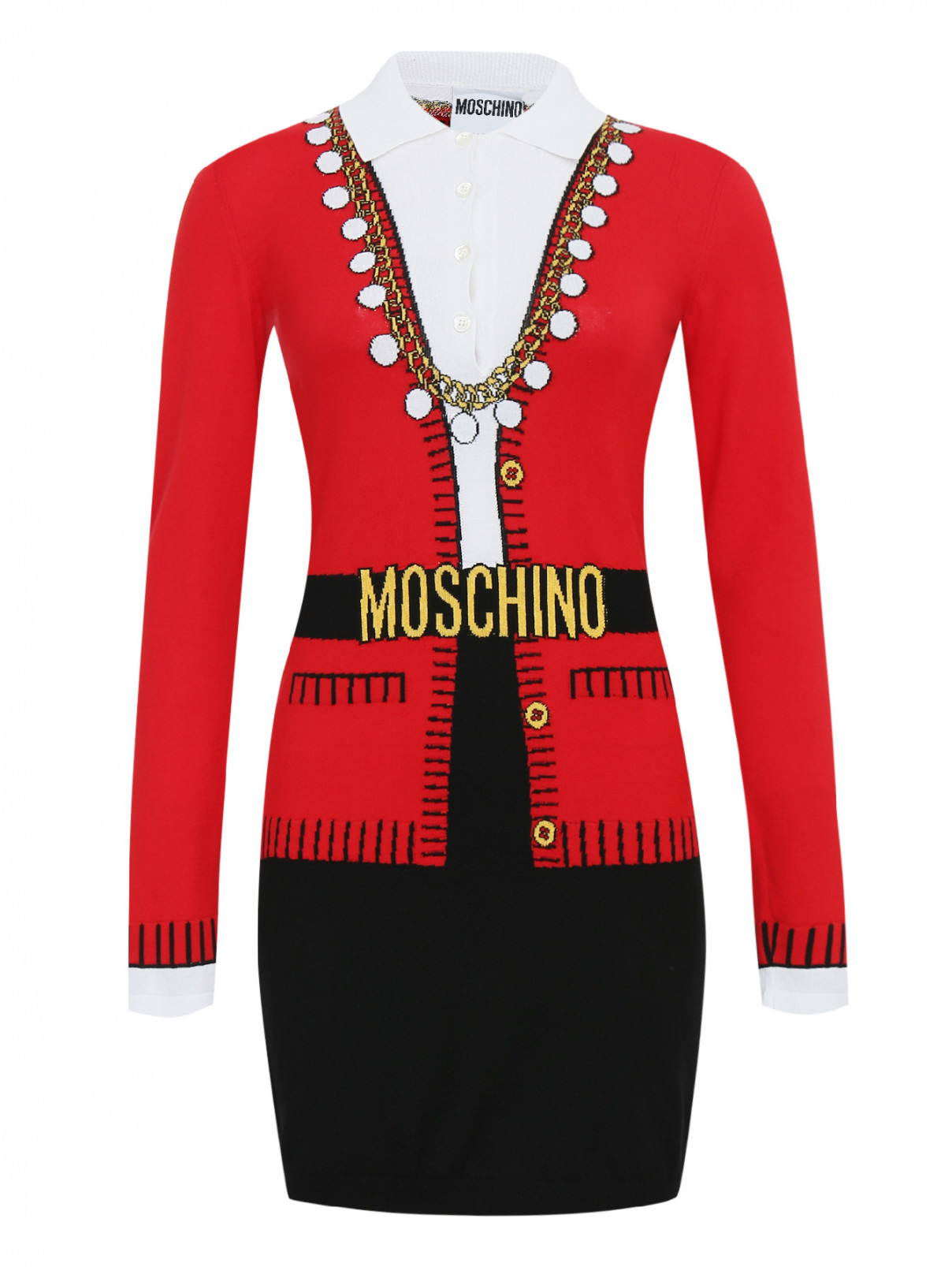 Платье мелкой вязки с контрастным принтом Moschino Couture  –  Общий вид  – Цвет:  Красный