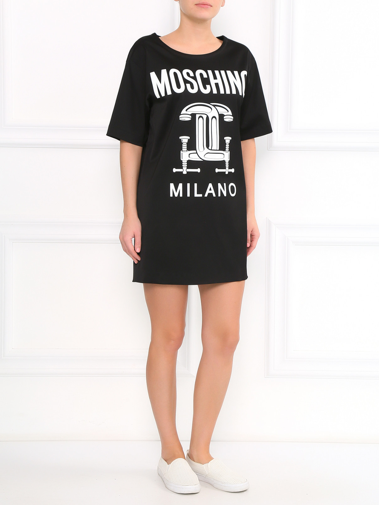 Платье прямого кроя с принтом Moschino Couture  –  Модель Общий вид  – Цвет:  Черный