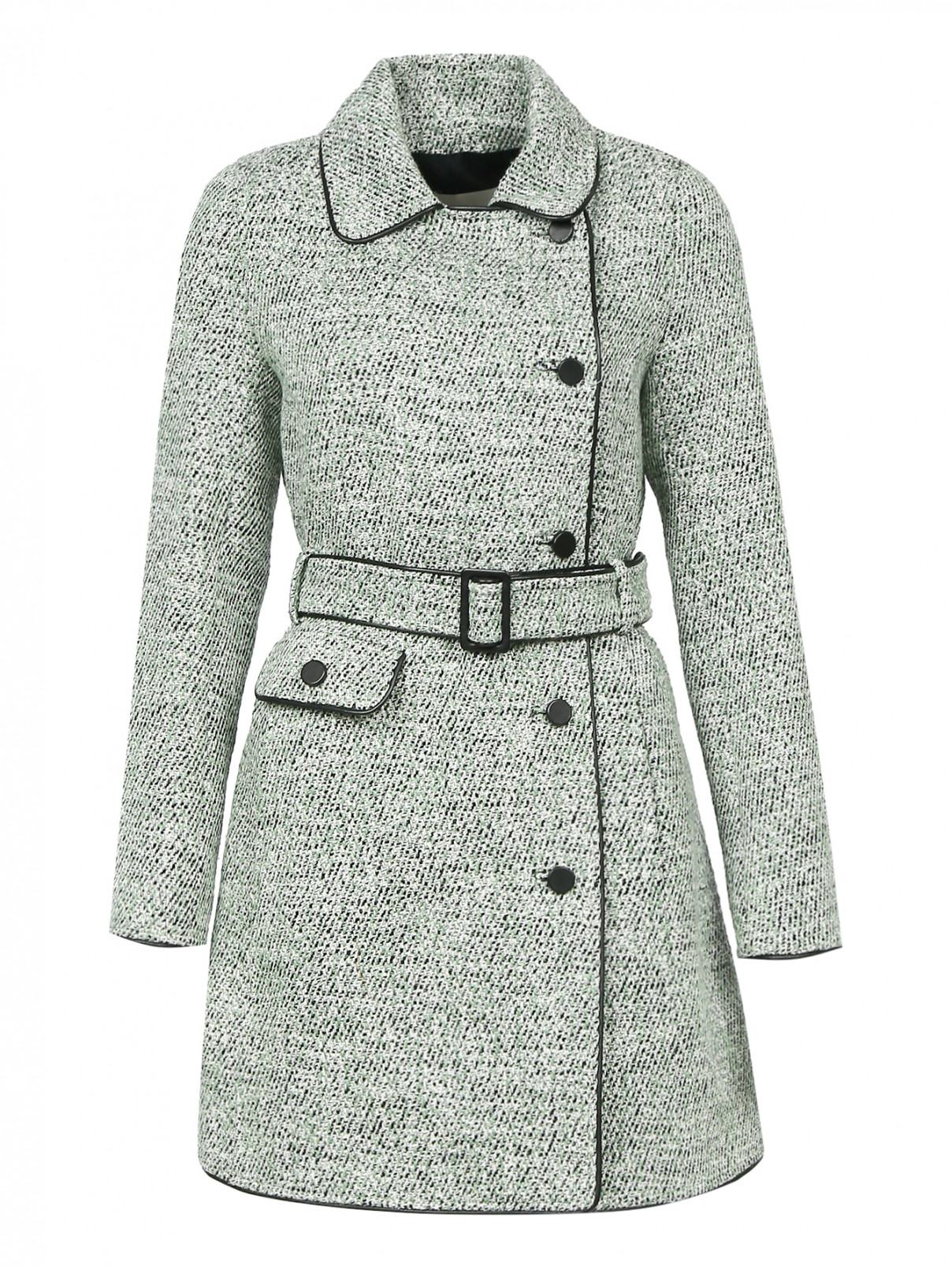 Пальто с узором и контрастной отделкой Yves Salomon  –  Общий вид  – Цвет:  Зеленый