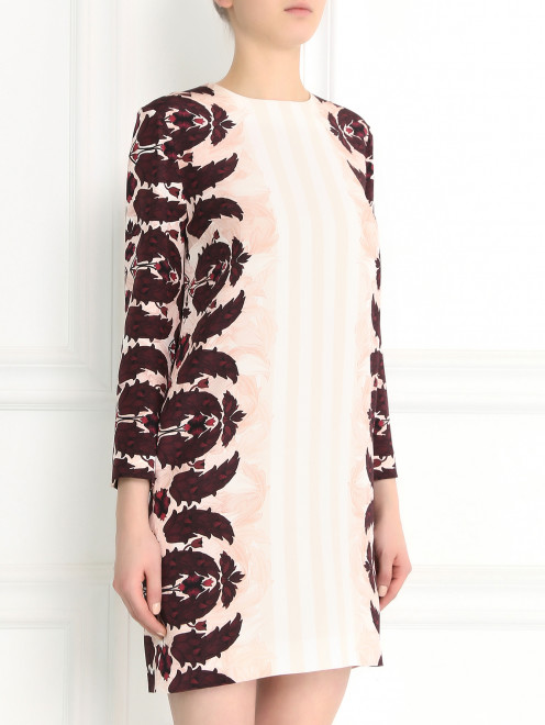 Свободное платье-мини из шелка с цветочным узором - Модель Верх-Низ
