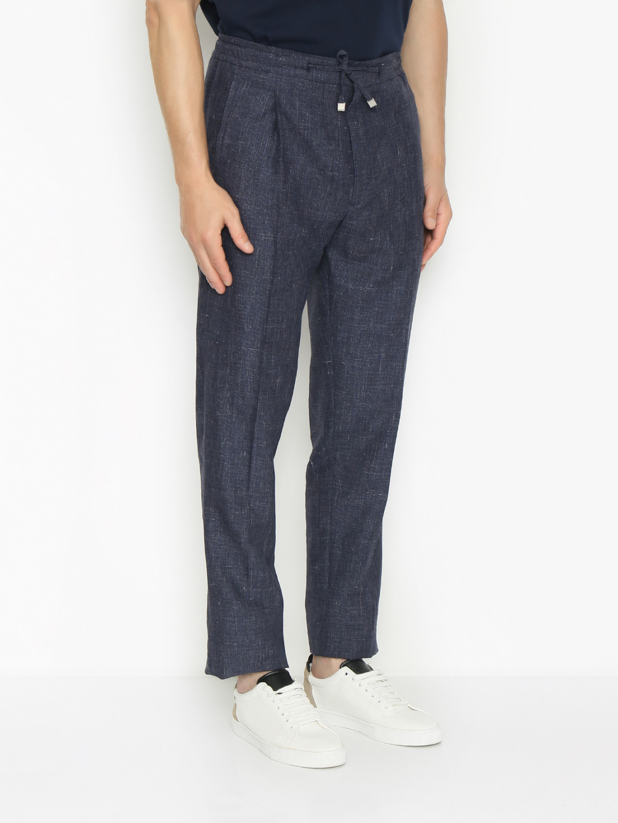 Брюки из льна и шерсти LARDINI  –  МодельВерхНиз  – Цвет:  Синий