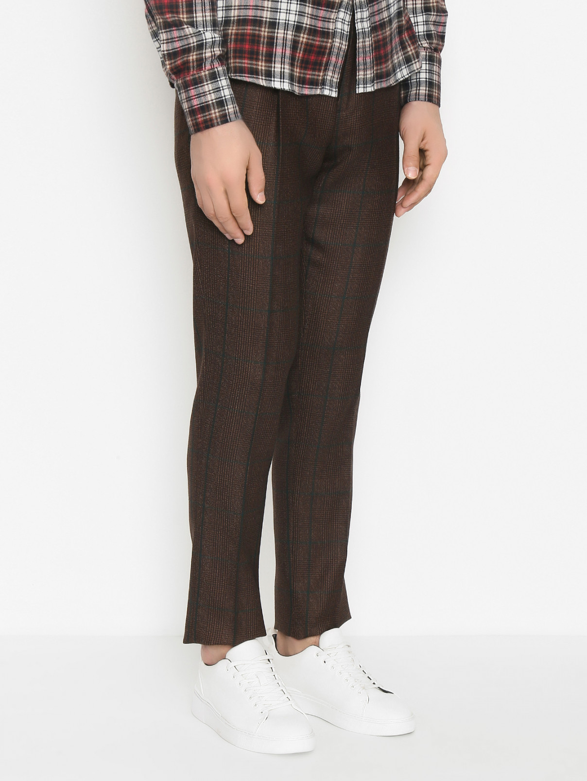 Брюки из шерсти в клетку LARDINI  –  МодельВерхНиз  – Цвет:  Коричневый