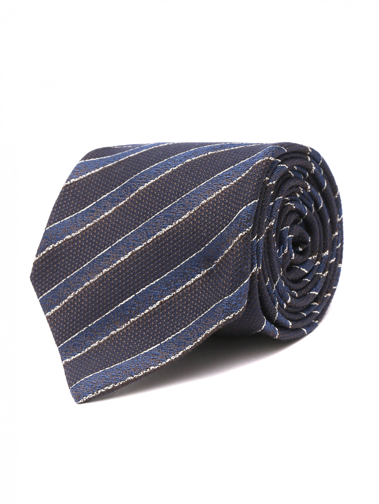 Галстук из шерсти и шелка с узором Borrelli  –  Общий вид  – Цвет:  Синий