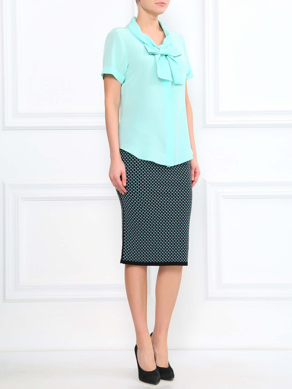 Блуза из шелка с декоративным бантом Moschino Couture  –  Модель Общий вид  – Цвет:  Зеленый