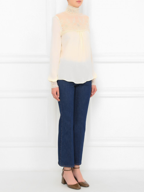Блуза из шелка с кружевной вставкой Veronique Branquinho - Модель Общий вид