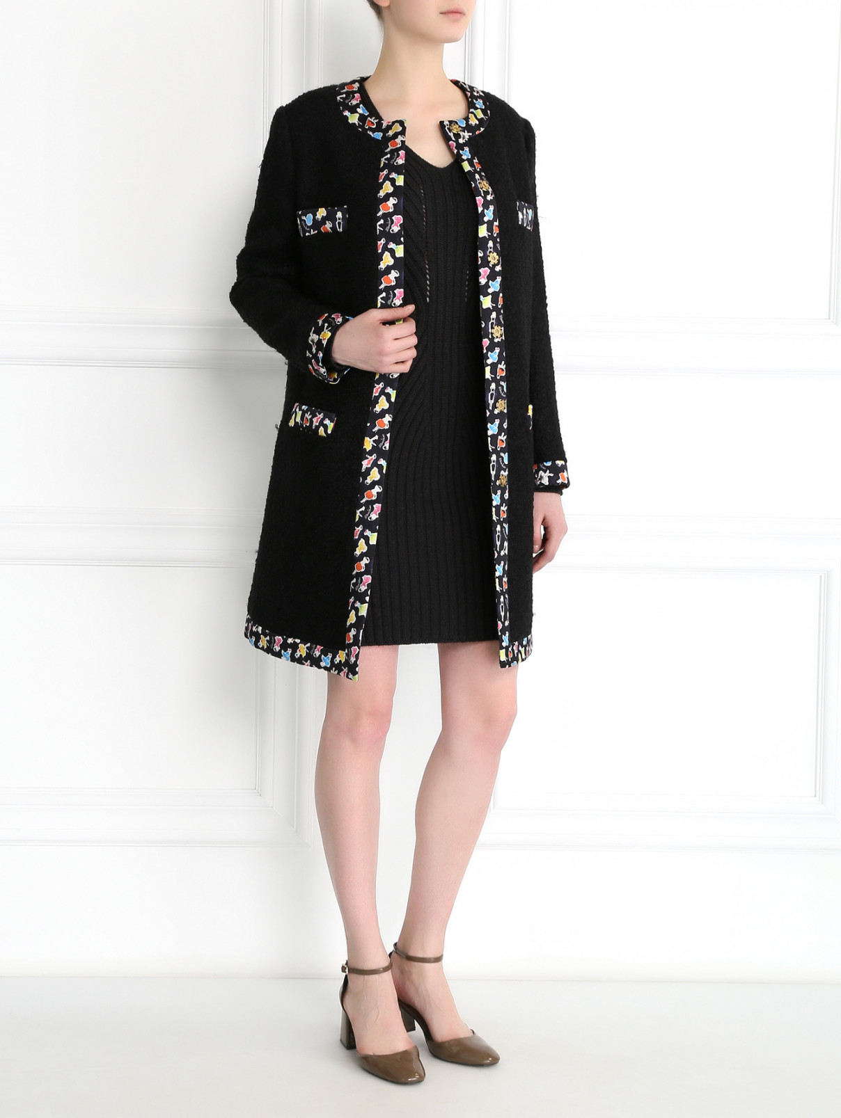 Однобортное пальто из шерсти и мохера Moschino  –  Модель Общий вид  – Цвет:  Черный