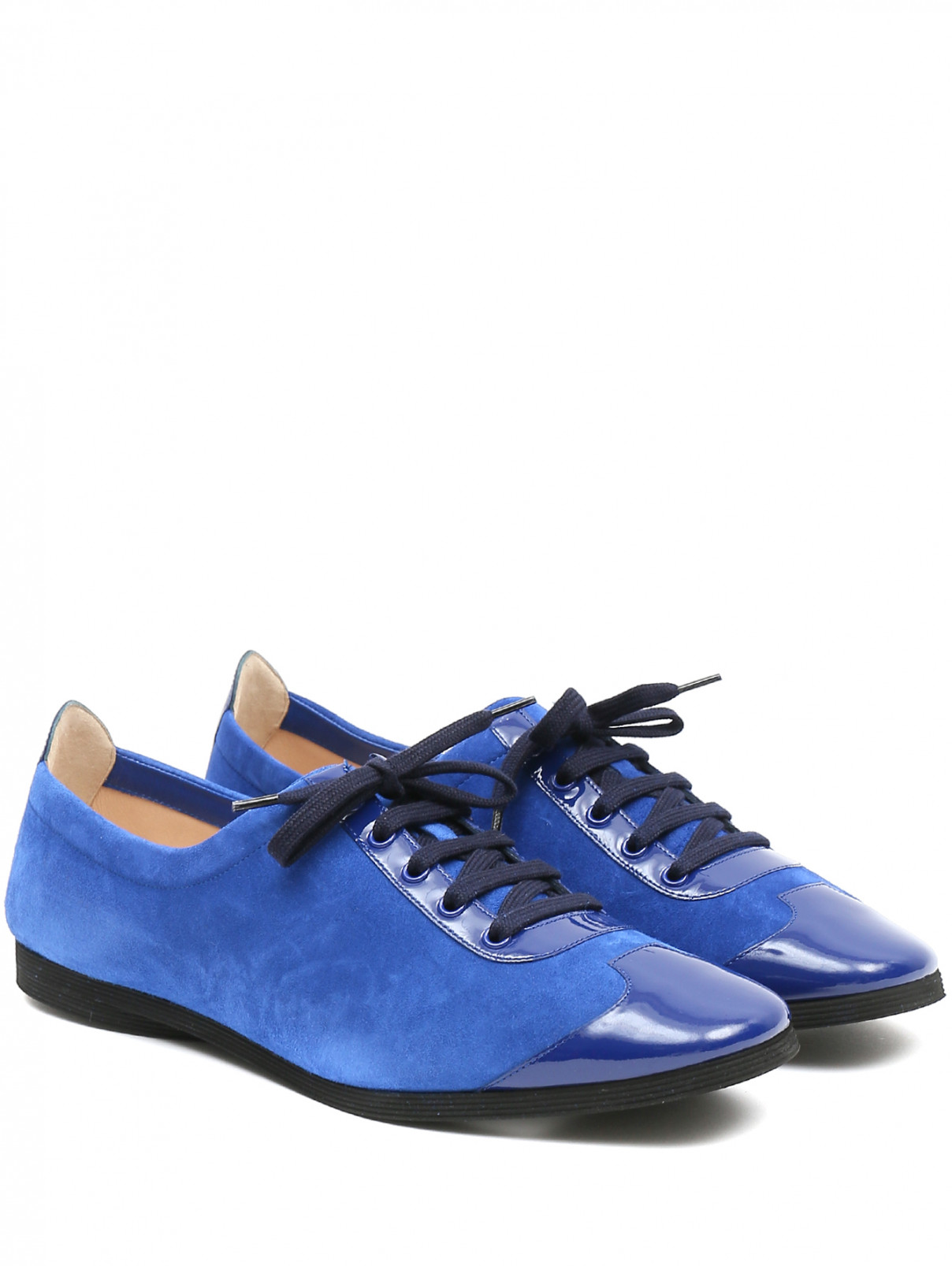 Туфли из замши и кожи на шнурках Emporio Armani  –  Общий вид  – Цвет:  Синий