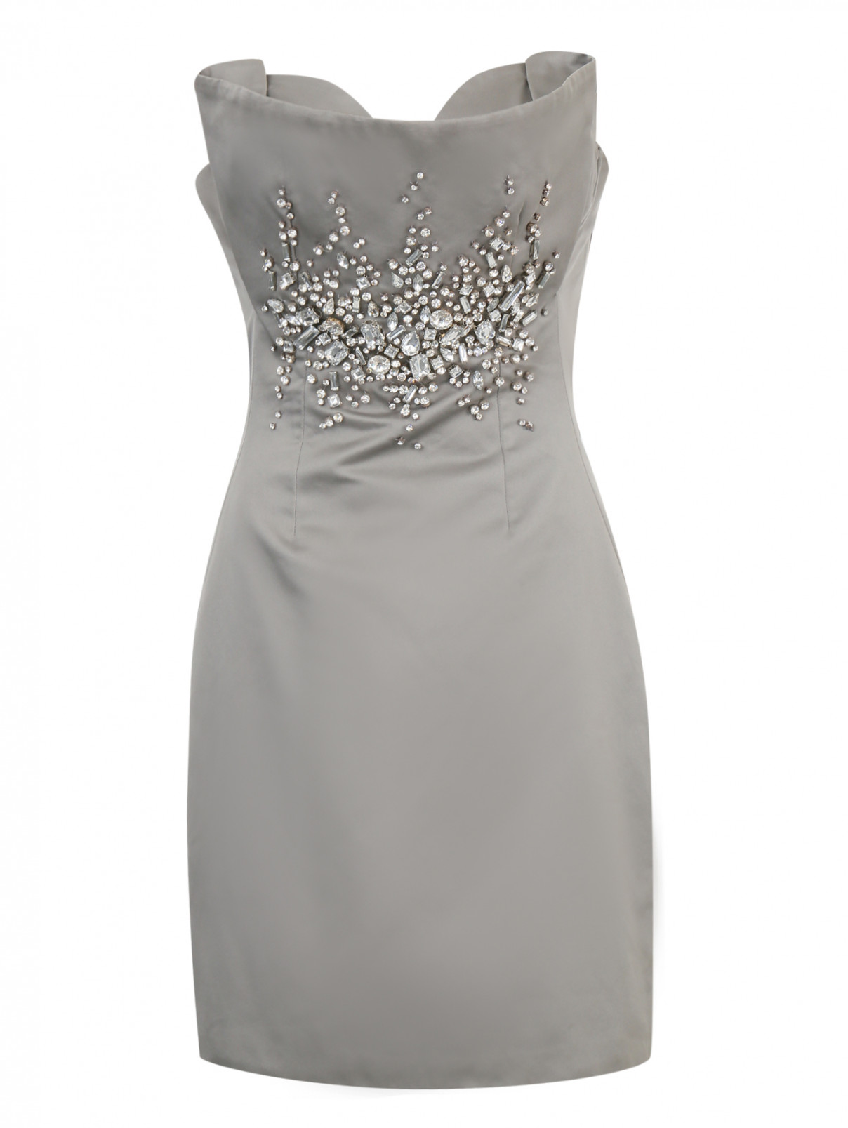Платье без бретелей декорированное камнями Frankie Morello  –  Общий вид  – Цвет:  Серый
