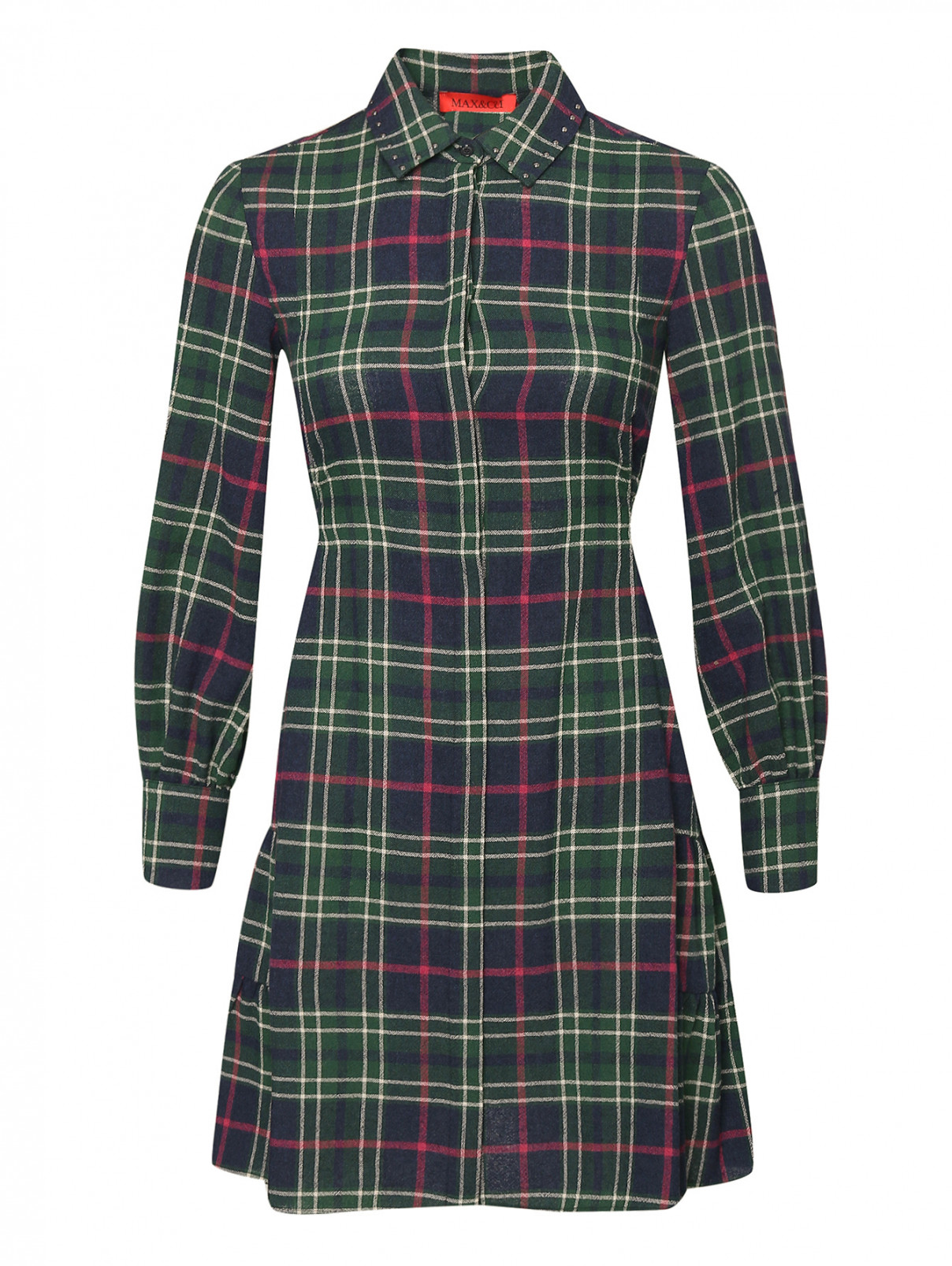 Платье-рубашка из смешанной шерсти с узором "клетка" Max&Co  –  Общий вид  – Цвет:  Зеленый