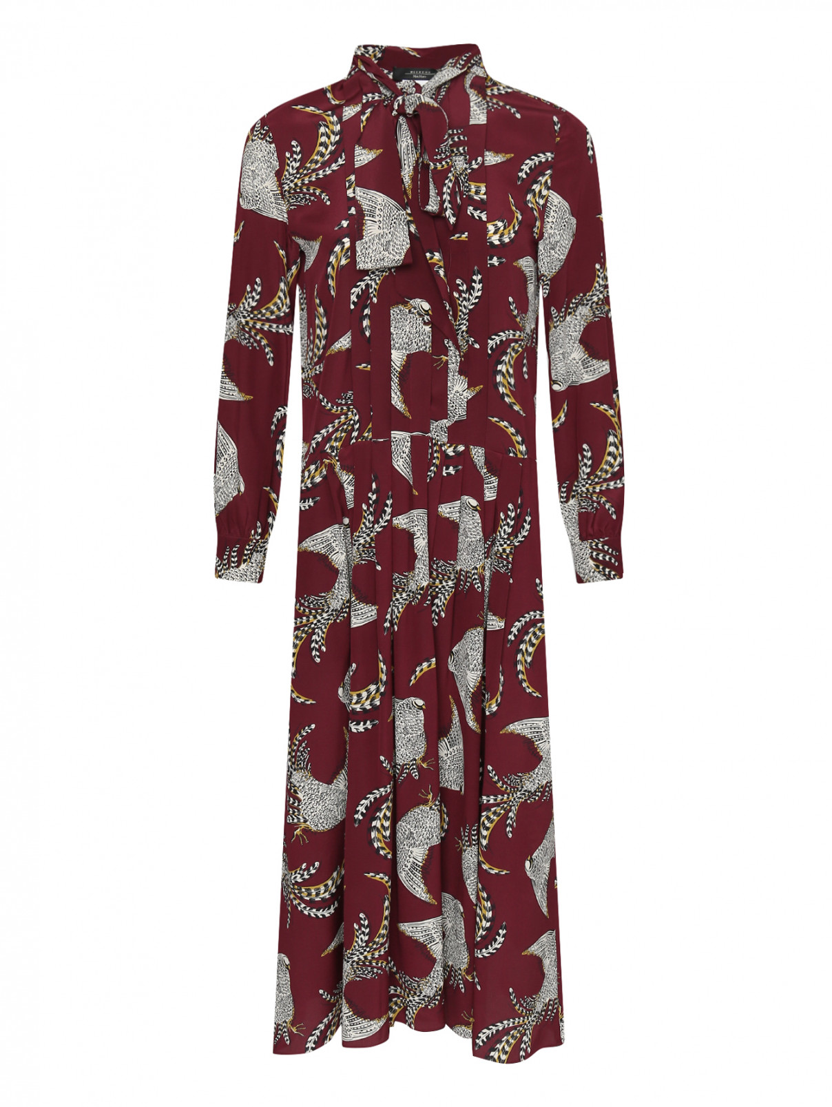 Платье макси  из шелка с принтом и юбкой в складку Weekend Max Mara  –  Общий вид  – Цвет:  Красный