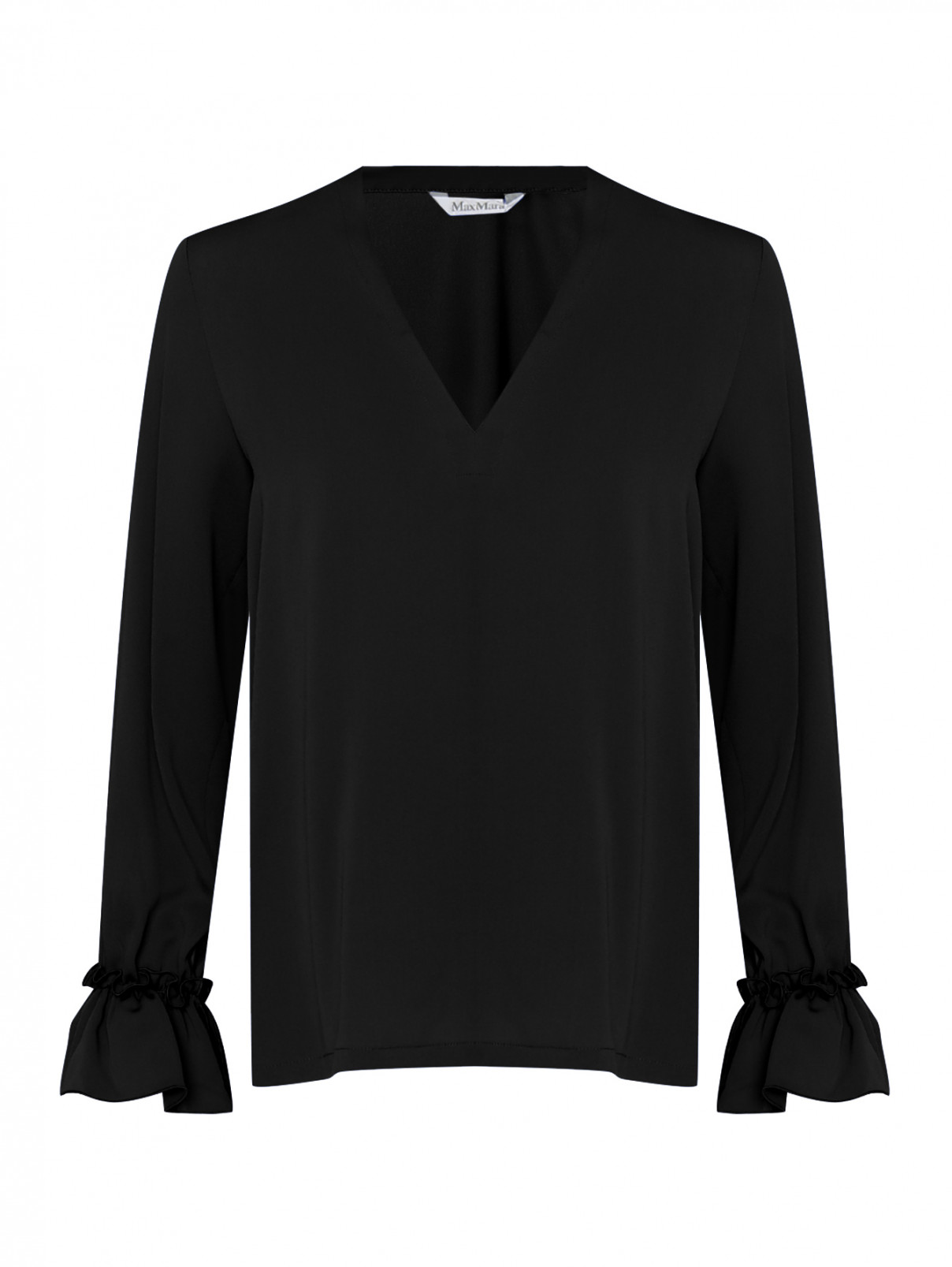 Блуза из шелка с v образным вырезом и драпировками на рукавах Max Mara  –  Общий вид  – Цвет:  Черный