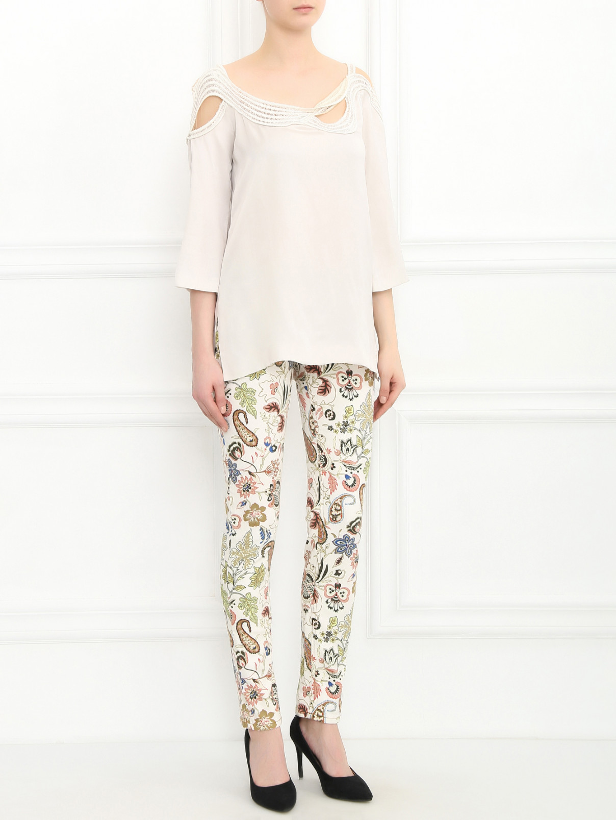Блуза из шелка с рукавами 3/4 Alberta Ferretti  –  Модель Общий вид  – Цвет:  Белый