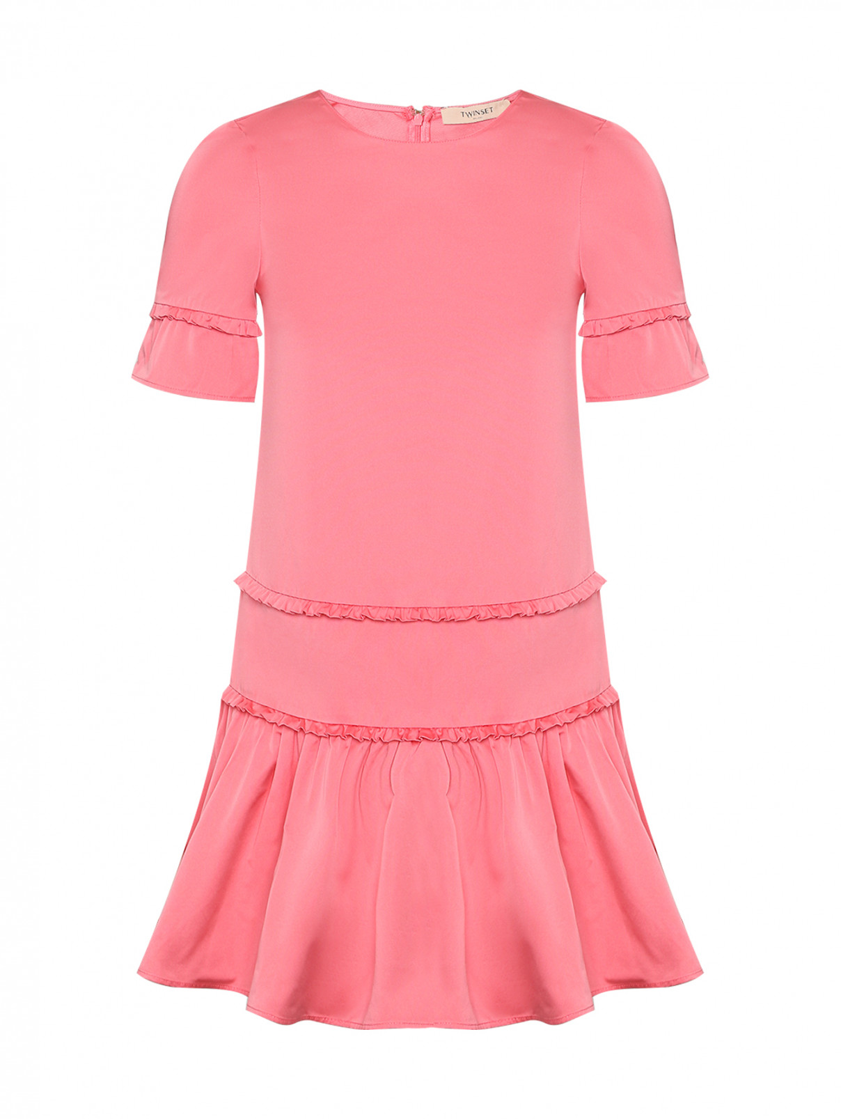 Платье-мини с воланами и короткими рукавами TWINSET  –  Общий вид  – Цвет:  Розовый