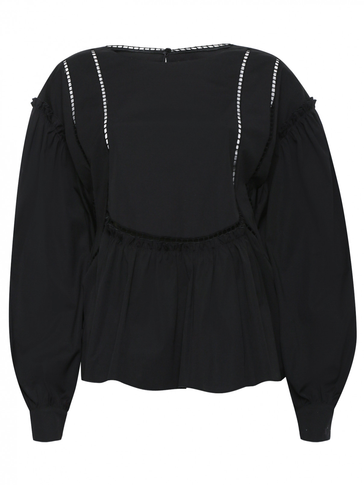 Блуза из хлопка свободного кроя с разрезами Alberta Ferretti  –  Общий вид  – Цвет:  Черный