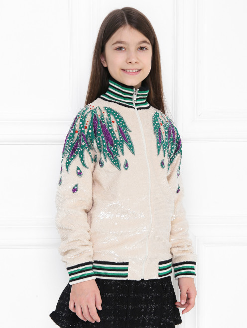 Толстовка декорированная пайетками, аппликацией и стразами Gucci - МодельВерхНиз
