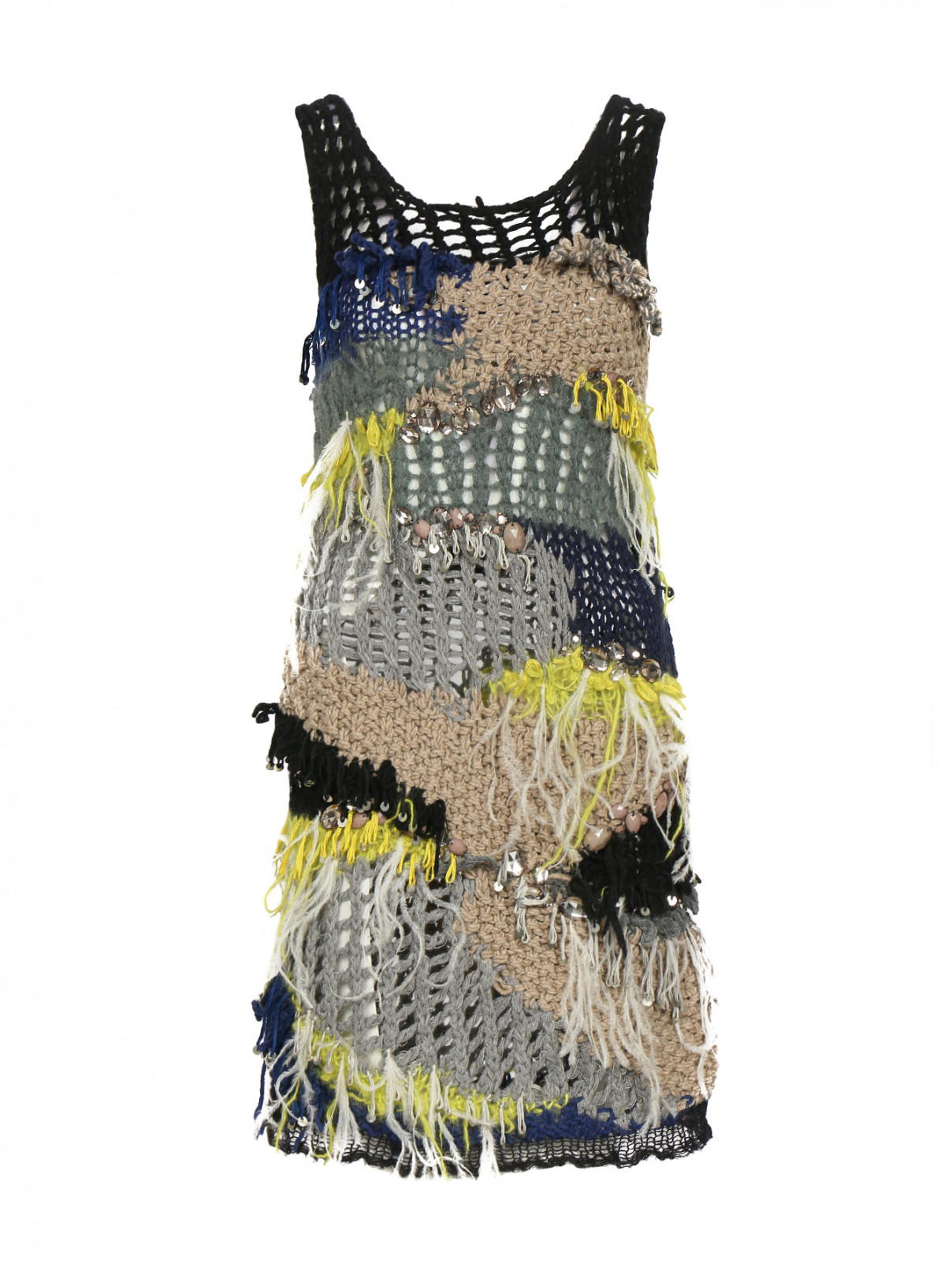 Трикотажное платье крупной вязки с узором и декором из пайеток, перьев и кристаллов Iceberg  –  Общий вид  – Цвет:  Узор
