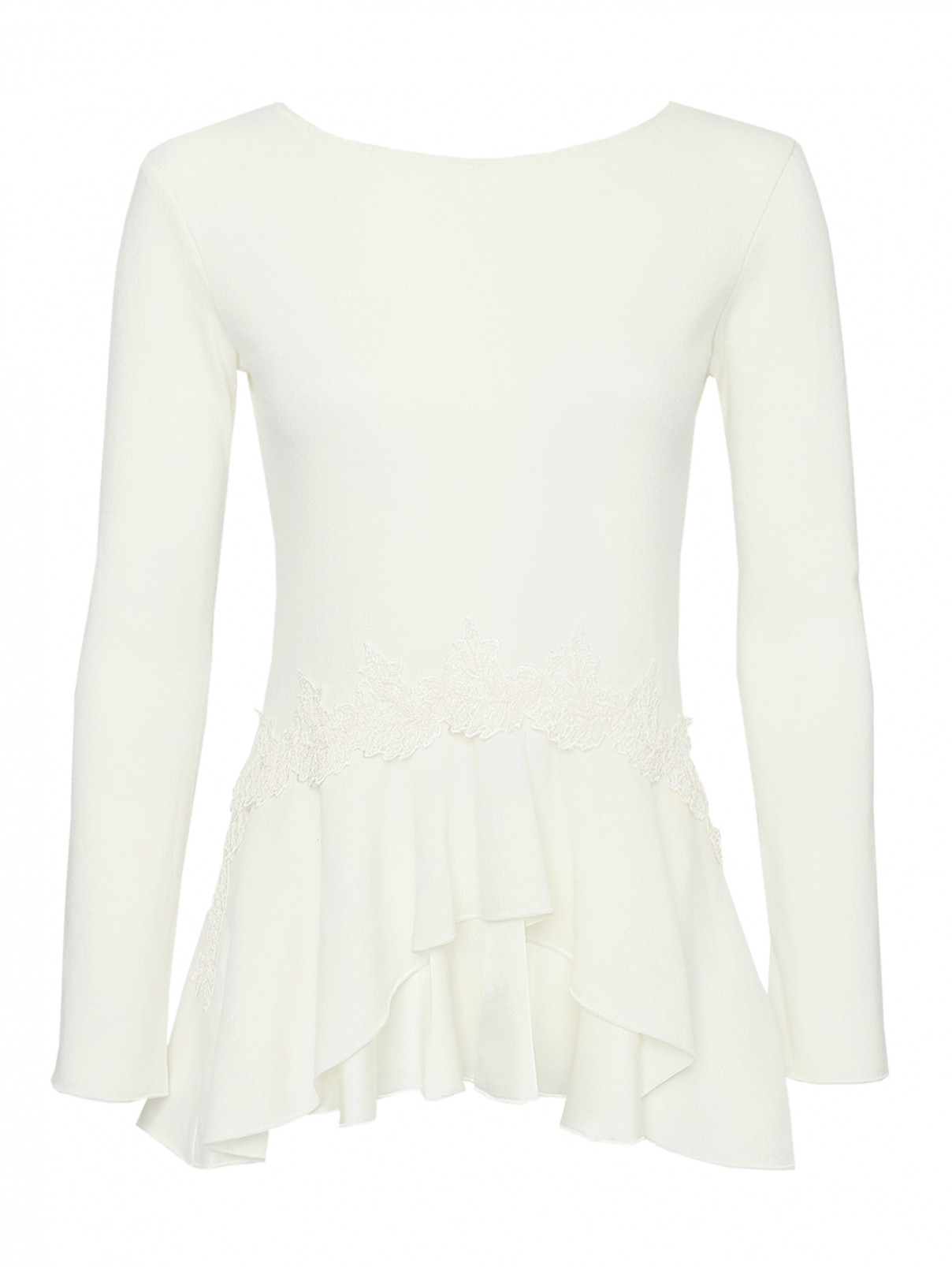 Блуза трикотажная из смесовой шерсти с аппликацией Ermanno Scervino  –  Общий вид  – Цвет:  Белый
