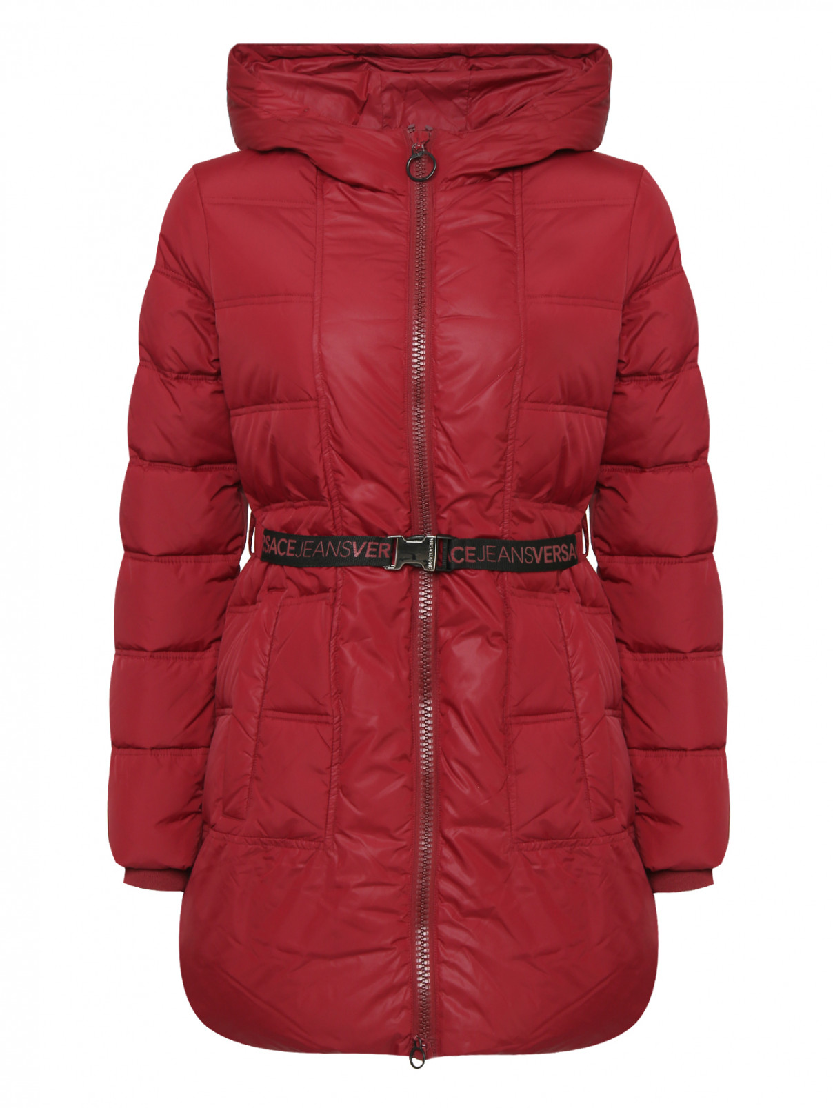 Стеганое укороченное пальто Versace Jeans  –  Общий вид  – Цвет:  Красный
