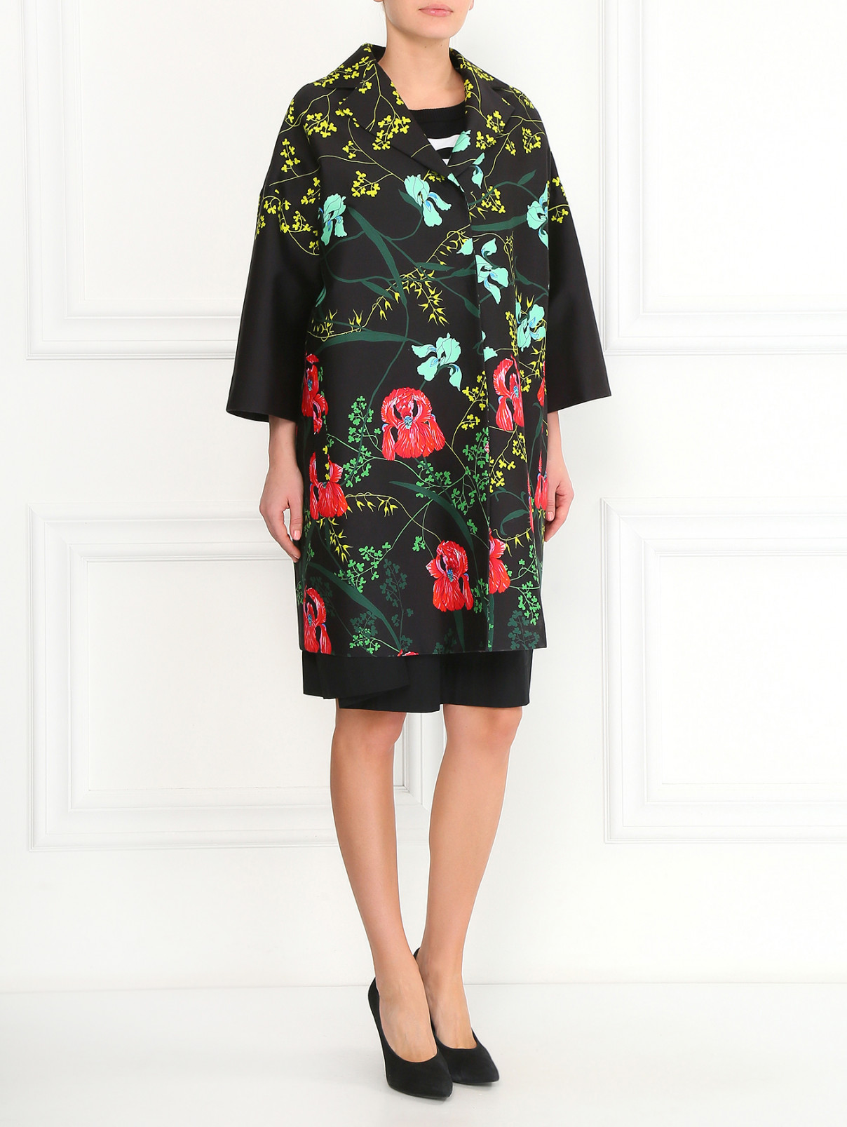 Пальто из хлопка с цветочным узором Isola Marras  –  Модель Общий вид  – Цвет:  Черный