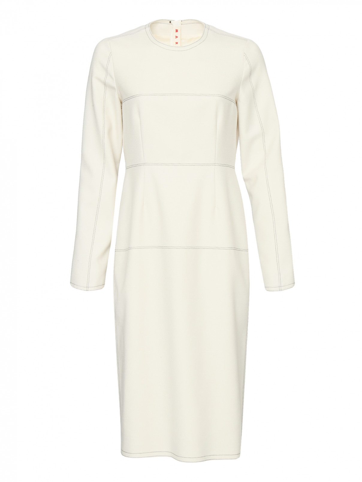 Платье-миди из шерсти с контрастной отстрочкой Marni  –  Общий вид  – Цвет:  Белый