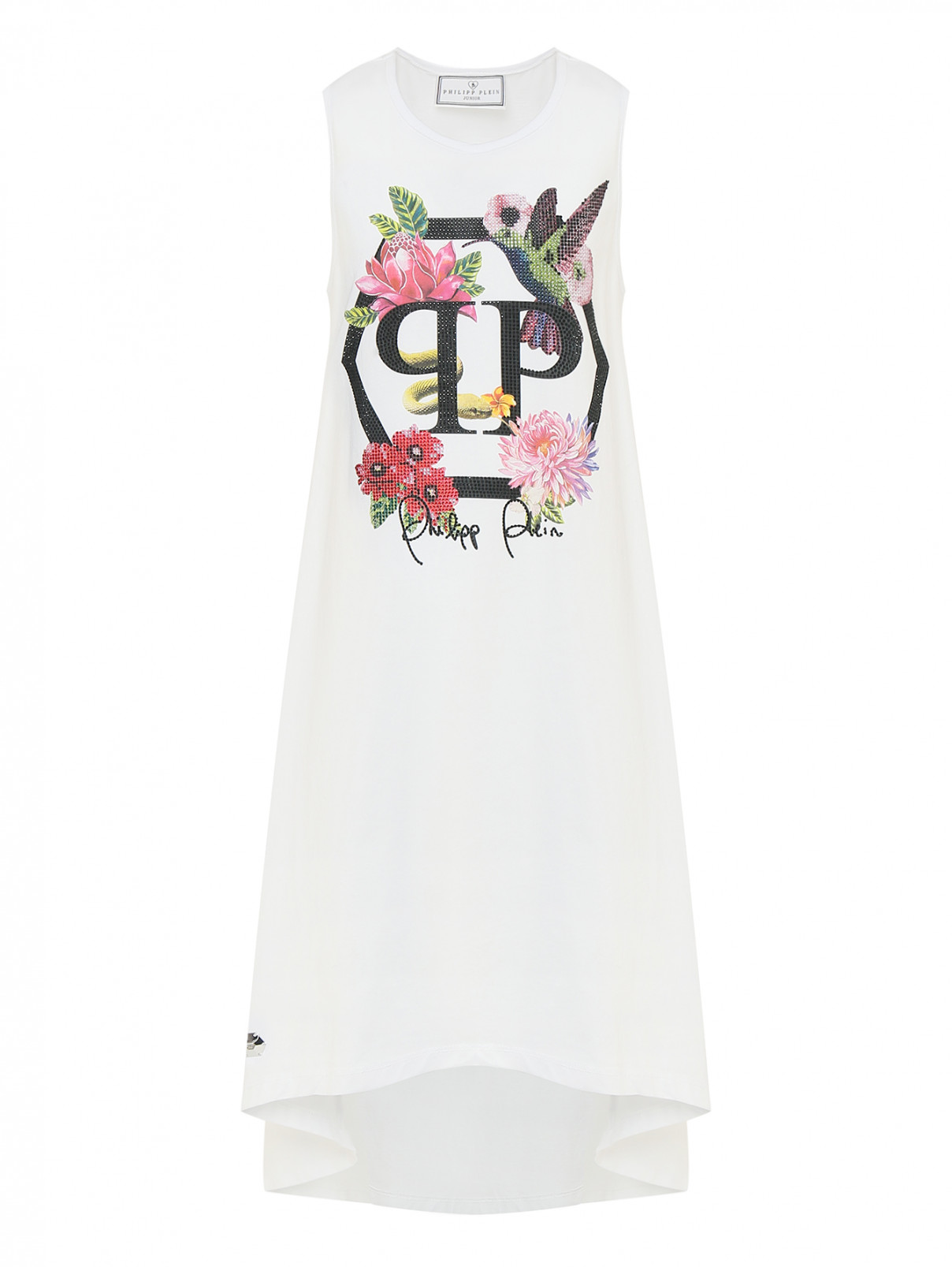 Платье без рукавов со стразами Philipp Plein  –  Общий вид  – Цвет:  Белый