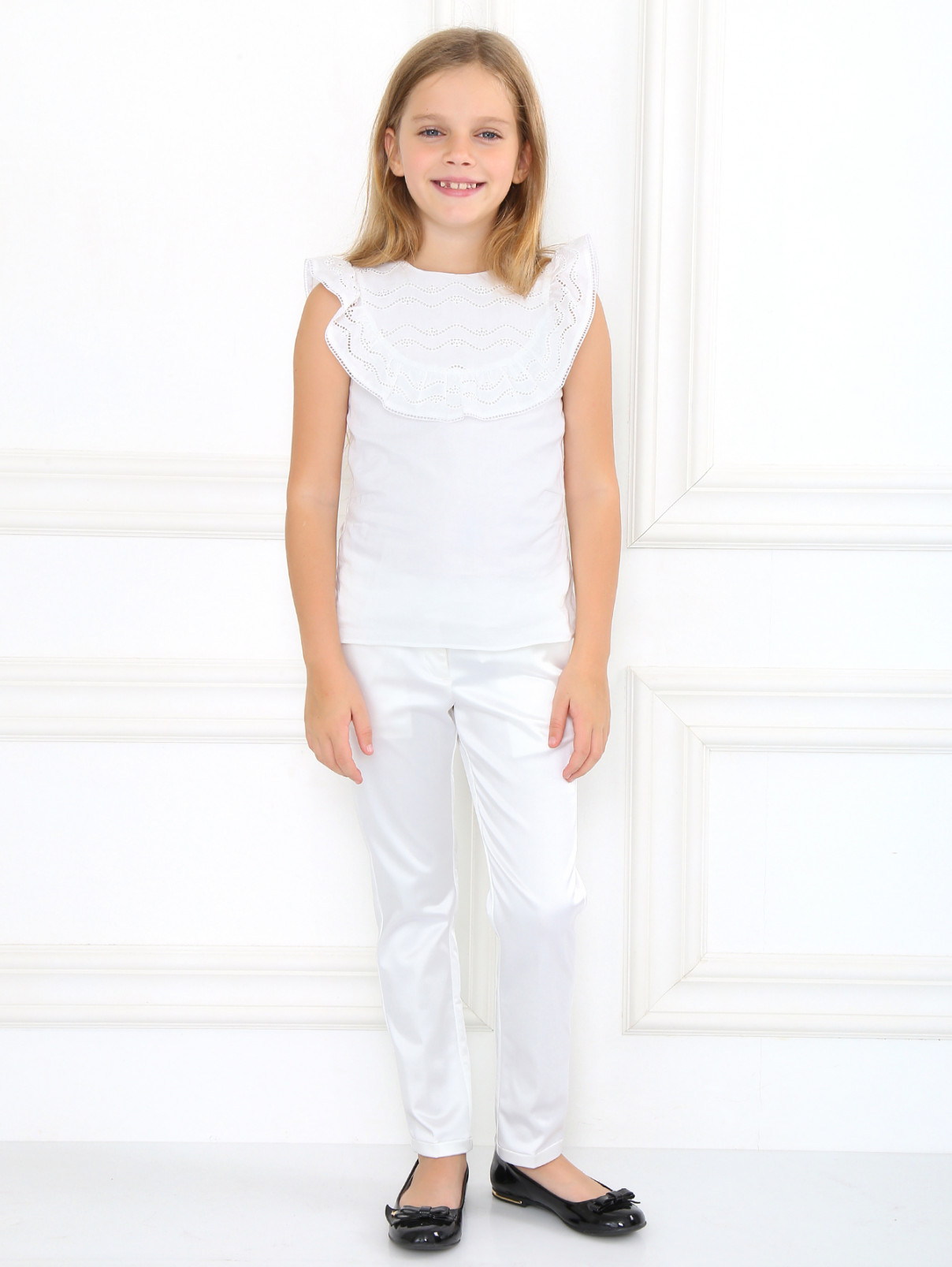 Зауженные брюки из атласного материала I Pinco Pallino  –  Модель Общий вид  – Цвет:  Белый