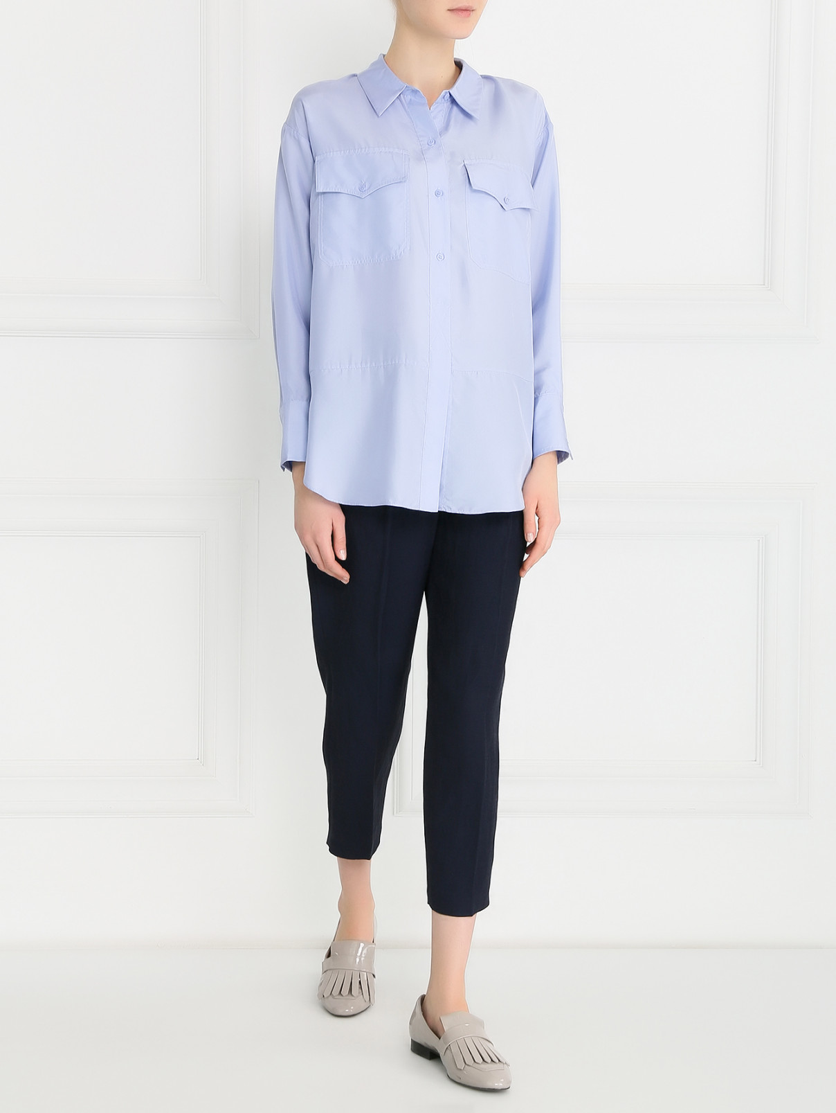 Блуза из шелка с накладными карманами Edition10  –  Модель Общий вид  – Цвет:  Синий