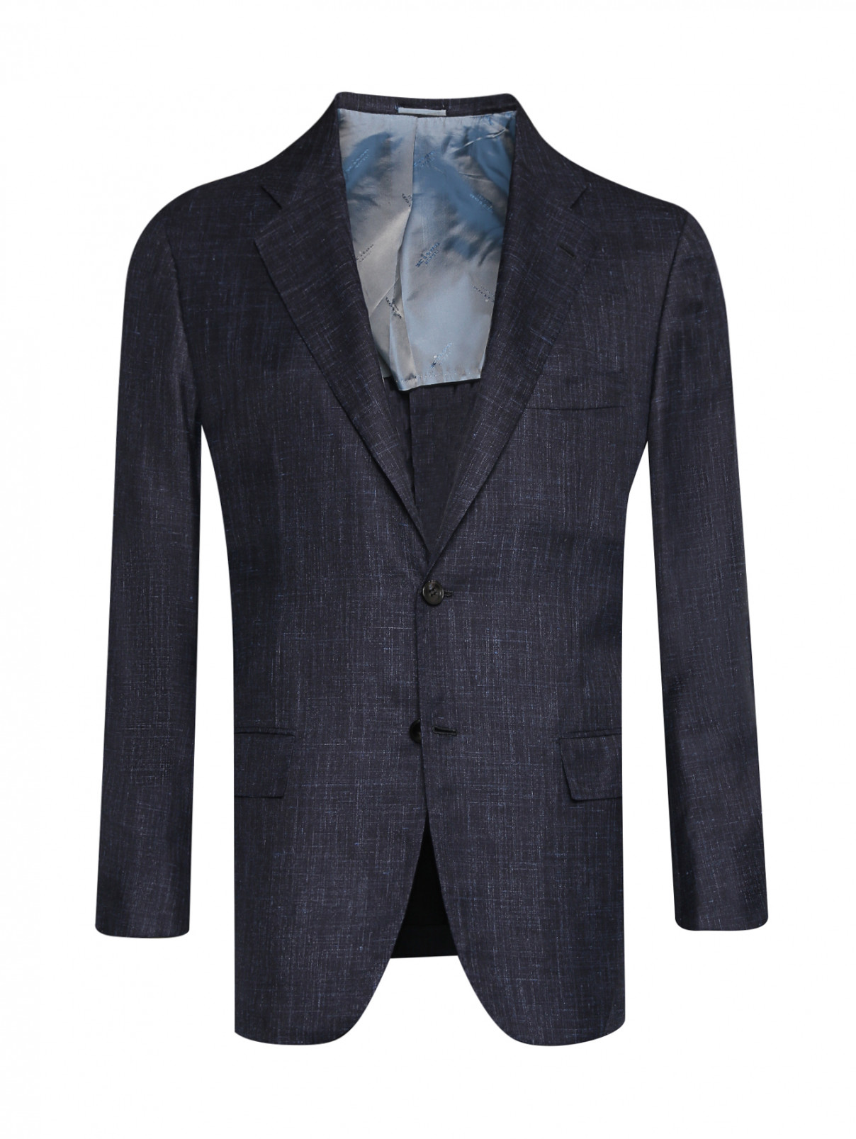 Пиджак из шелка и кашемира с узором Kiton  –  Общий вид  – Цвет:  Синий