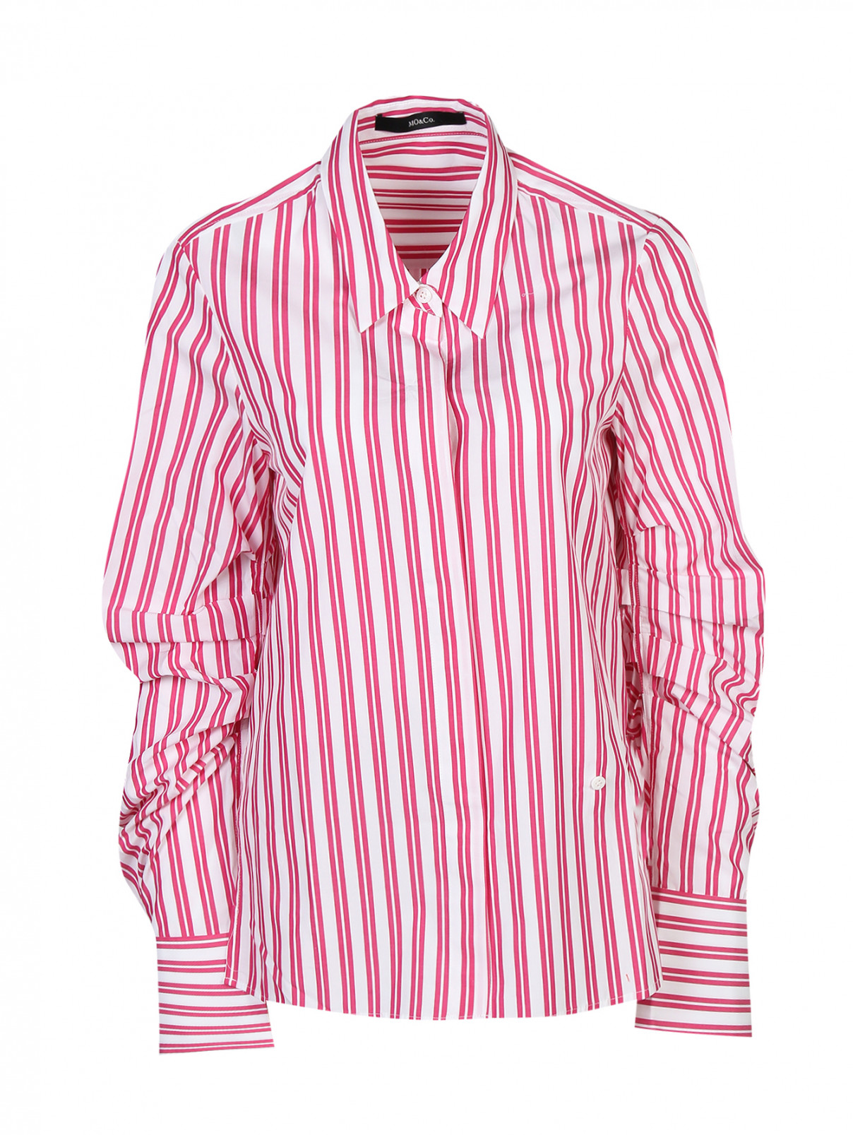 Блуза из хлопка в полоску с драпированными рукавами Mo&Co  –  Общий вид  – Цвет:  Узор