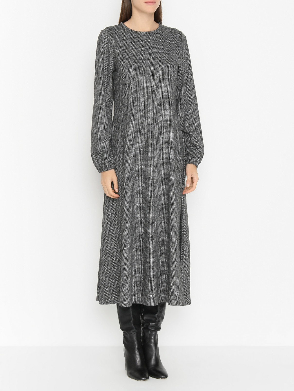 Трикотажное платье с узором Weekend Max Mara  –  МодельВерхНиз  – Цвет:  Серый