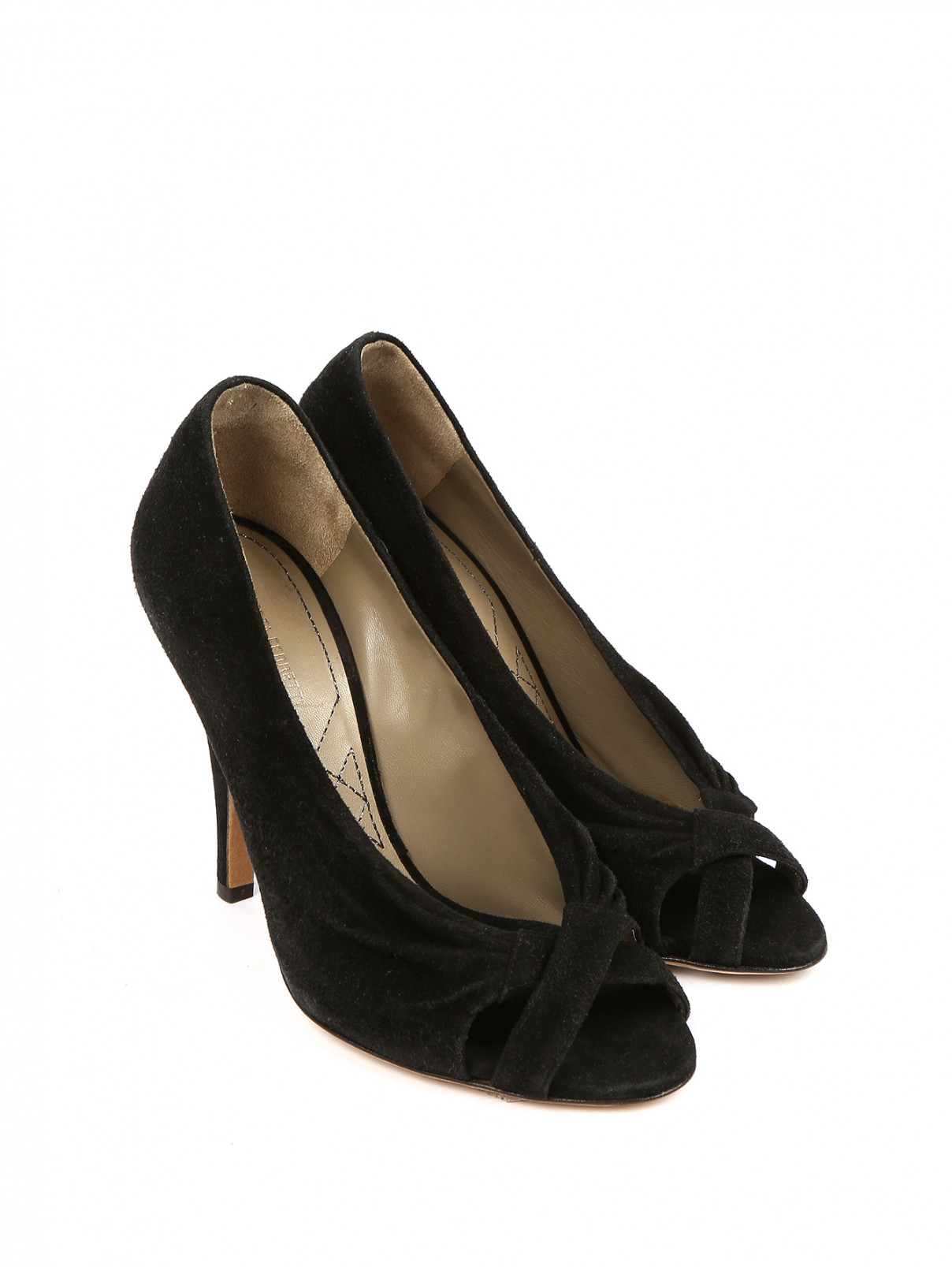 Туфли из замши на устойчивом каблуке Alberta Ferretti  –  Общий вид  – Цвет:  Черный