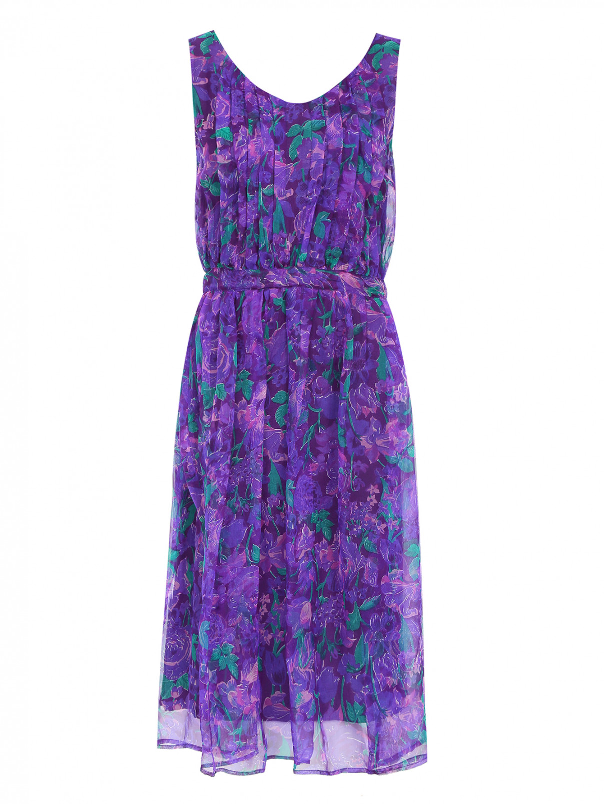 Платье из шелка без рукавов с цветочным узором Charlotte Bialas  –  Общий вид  – Цвет:  Фиолетовый