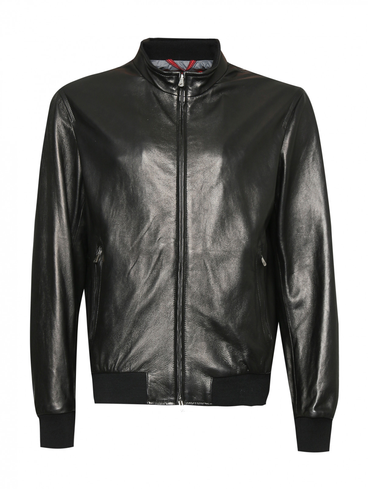 Куртка из кожи на молнии с карманами Isaia  –  Общий вид  – Цвет:  Черный