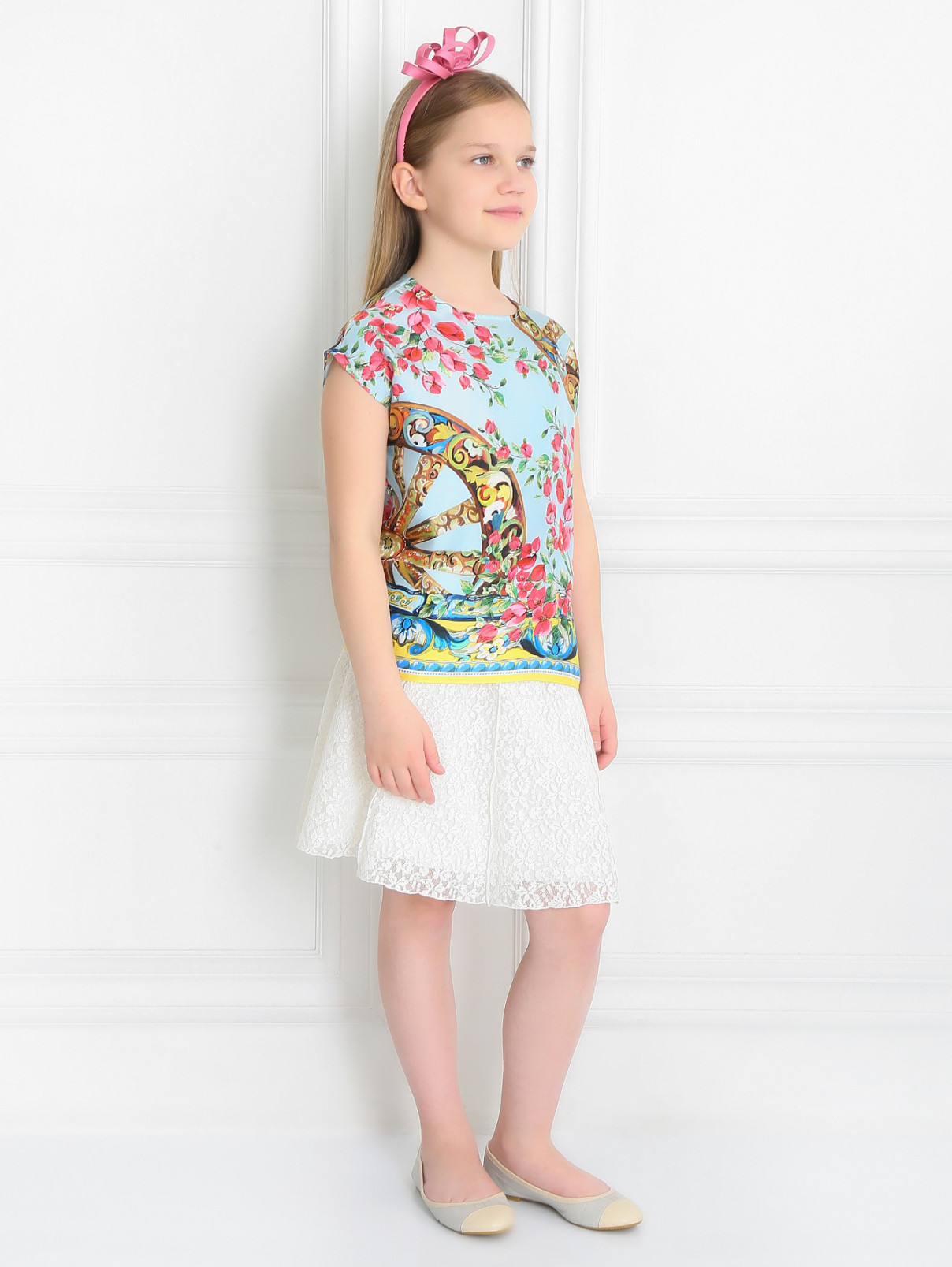 Блуза из шелка с цветочным узором Dolce & Gabbana  –  Модель Общий вид  – Цвет:  Синий
