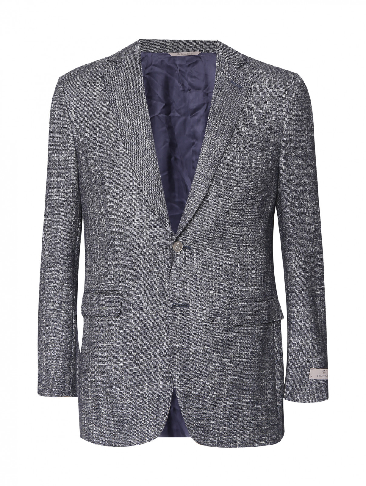 Пиджак из шерсти и шелка с узором Canali  –  Общий вид  – Цвет:  Синий
