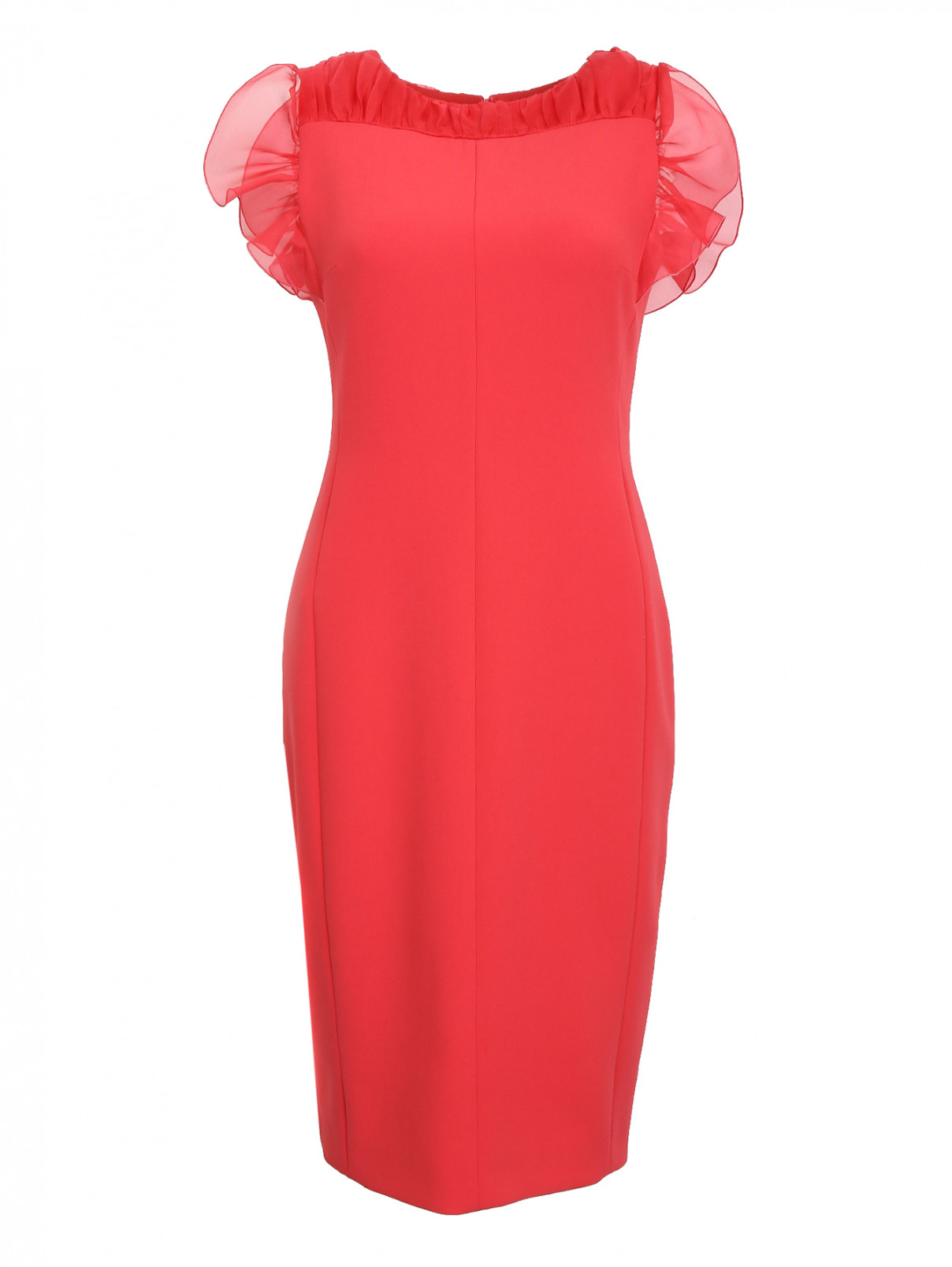 Платье с драпировкой и рюшами Pianoforte  –  Общий вид  – Цвет:  Красный