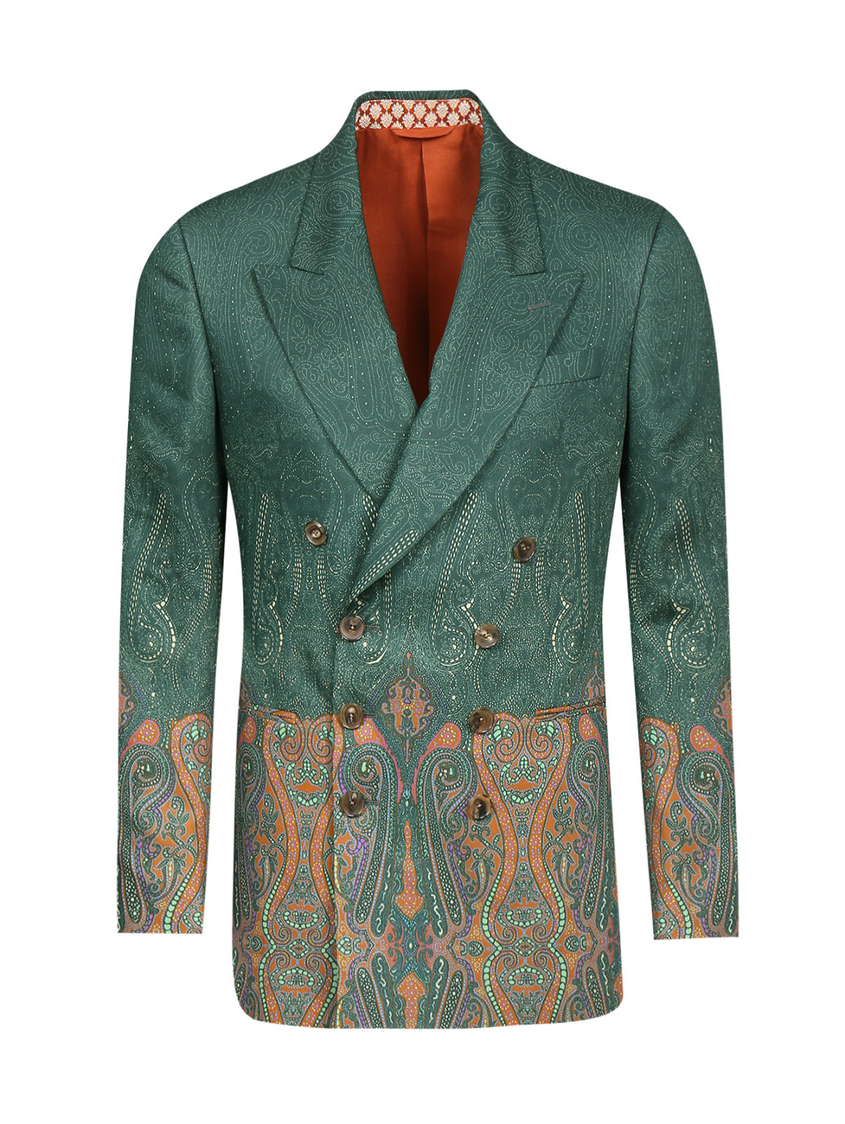 Пиджак двубортный из шерсти с узором Etro  –  Общий вид  – Цвет:  Зеленый