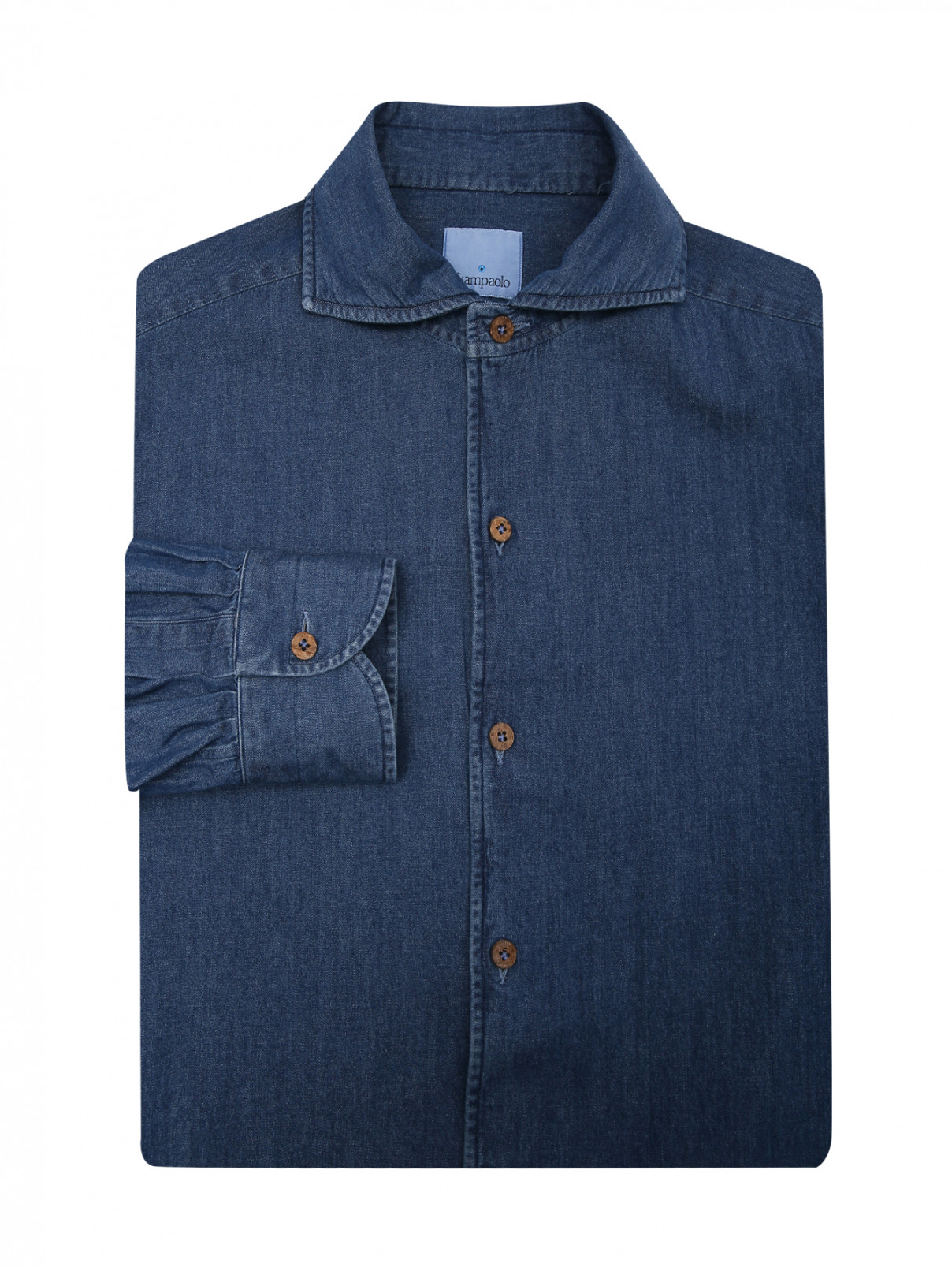 Рубашка из хлопка на пуговицах Giampaolo  –  Общий вид  – Цвет:  Синий
