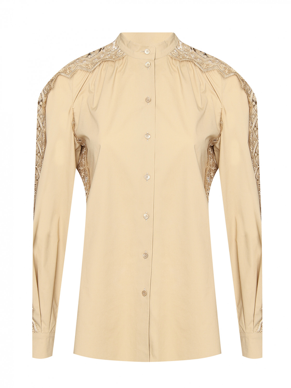 Блуза из хлопка декорированная кружевом Alberta Ferretti  –  Общий вид  – Цвет:  Бежевый
