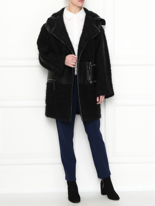 Пальто из шерсти и шелка с кожаными вставками Barbara Bui - МодельОбщийВид