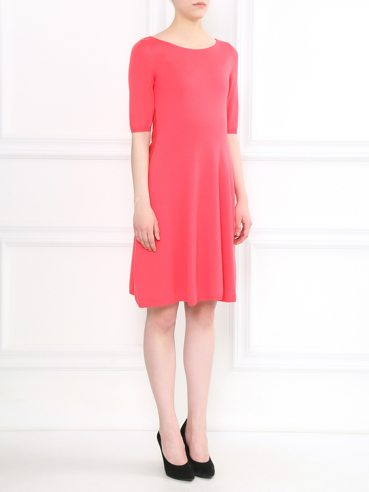 Платье-мини из шерсти с рукавами 3/4 и бантом Moschino  –  Модель Общий вид  – Цвет:  Розовый