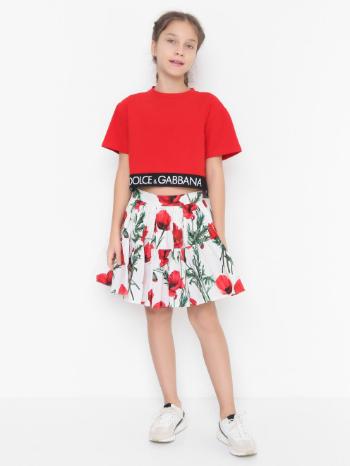 Юбка из хлопка с цветочным узором Dolce & Gabbana - МодельОбщийВид