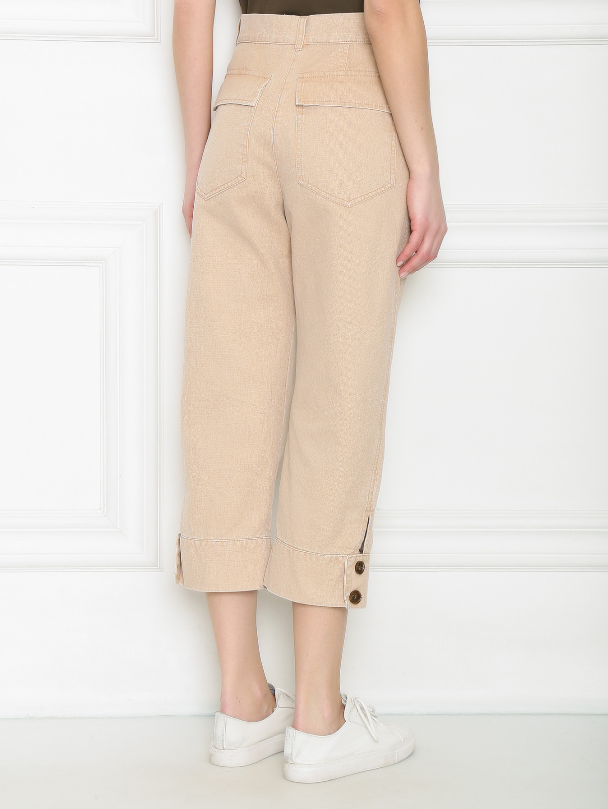 Брюки укороченные из хлопка Sportmax  –  МодельВерхНиз1  – Цвет:  Бежевый