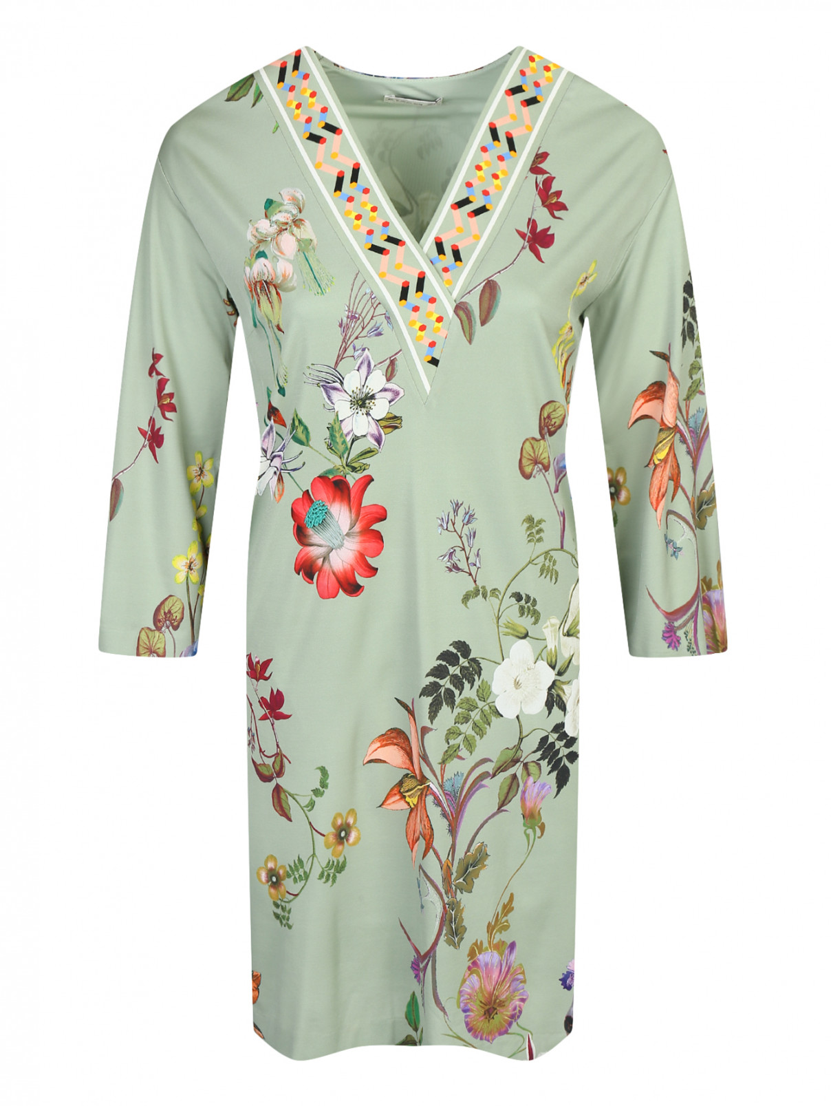Платье свободного кроя с цветочным узором Etro  –  Общий вид  – Цвет:  Зеленый
