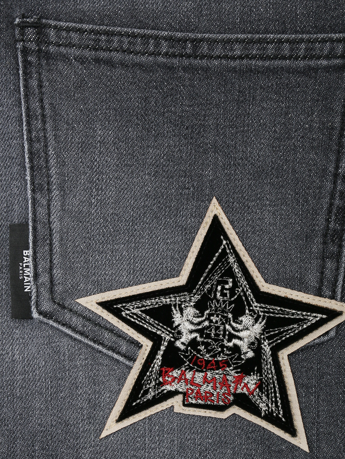 Прямые джинсы с аппликацией BALMAIN  –  Деталь  – Цвет:  Серый