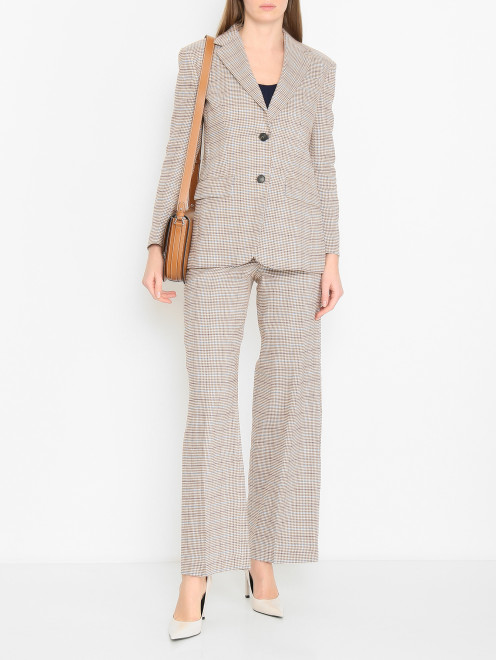 Брюки из льна и хлопка в гусиную лапку Weekend Max Mara - МодельОбщийВид