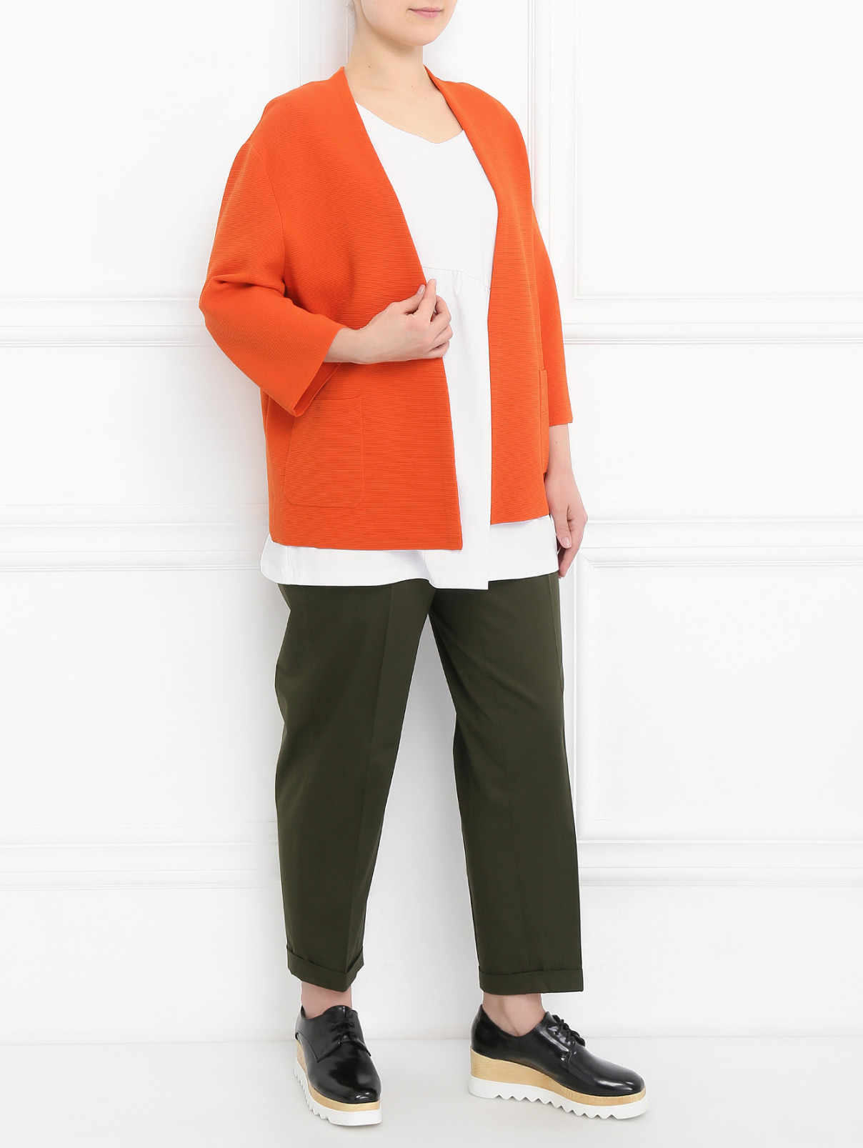Кардиган с накладными карманами Marina Rinaldi  –  Модель Общий вид  – Цвет:  Оранжевый