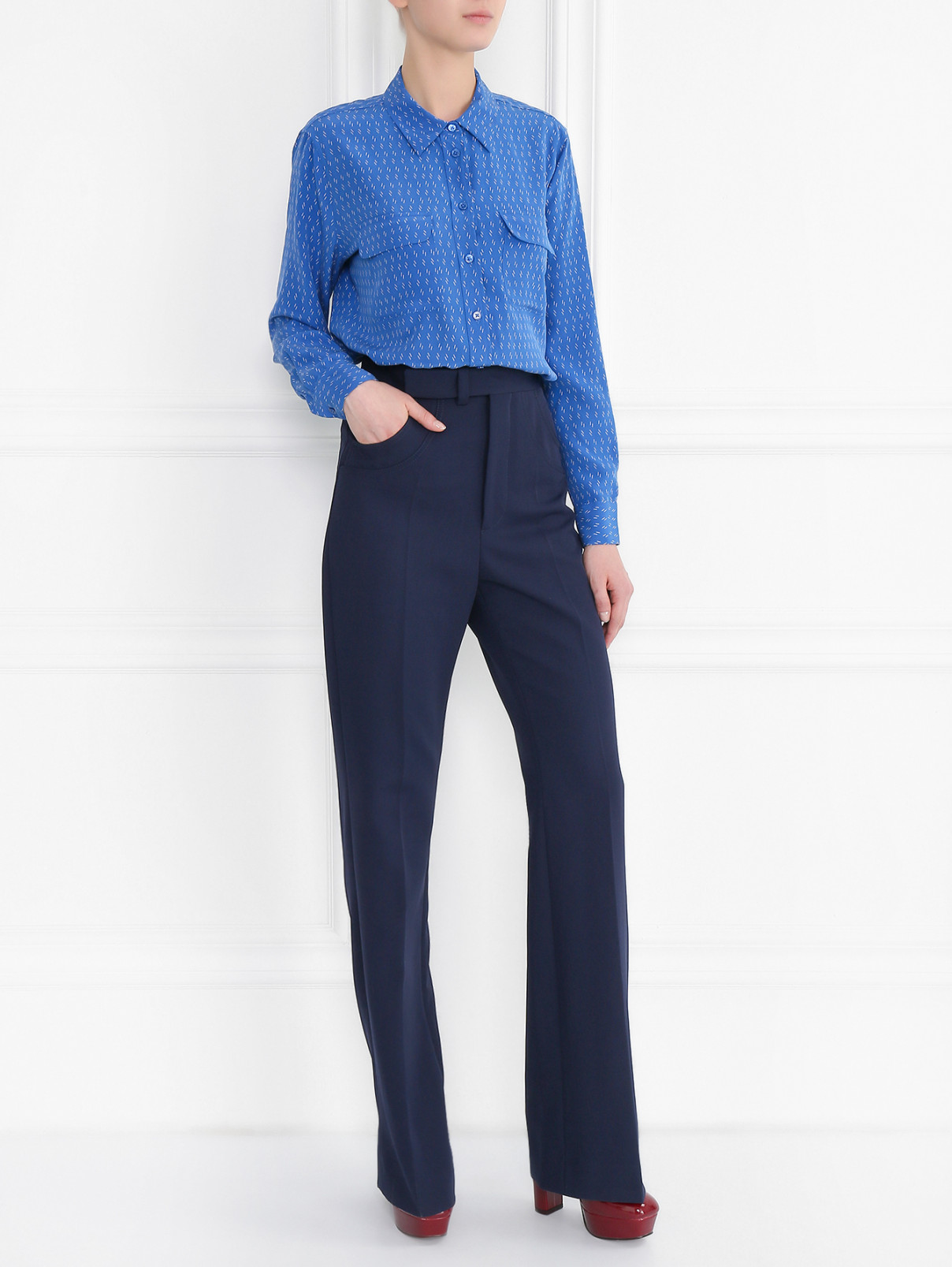Широкие брюки прямого кроя Maison Margiela  –  Модель Общий вид  – Цвет:  Синий