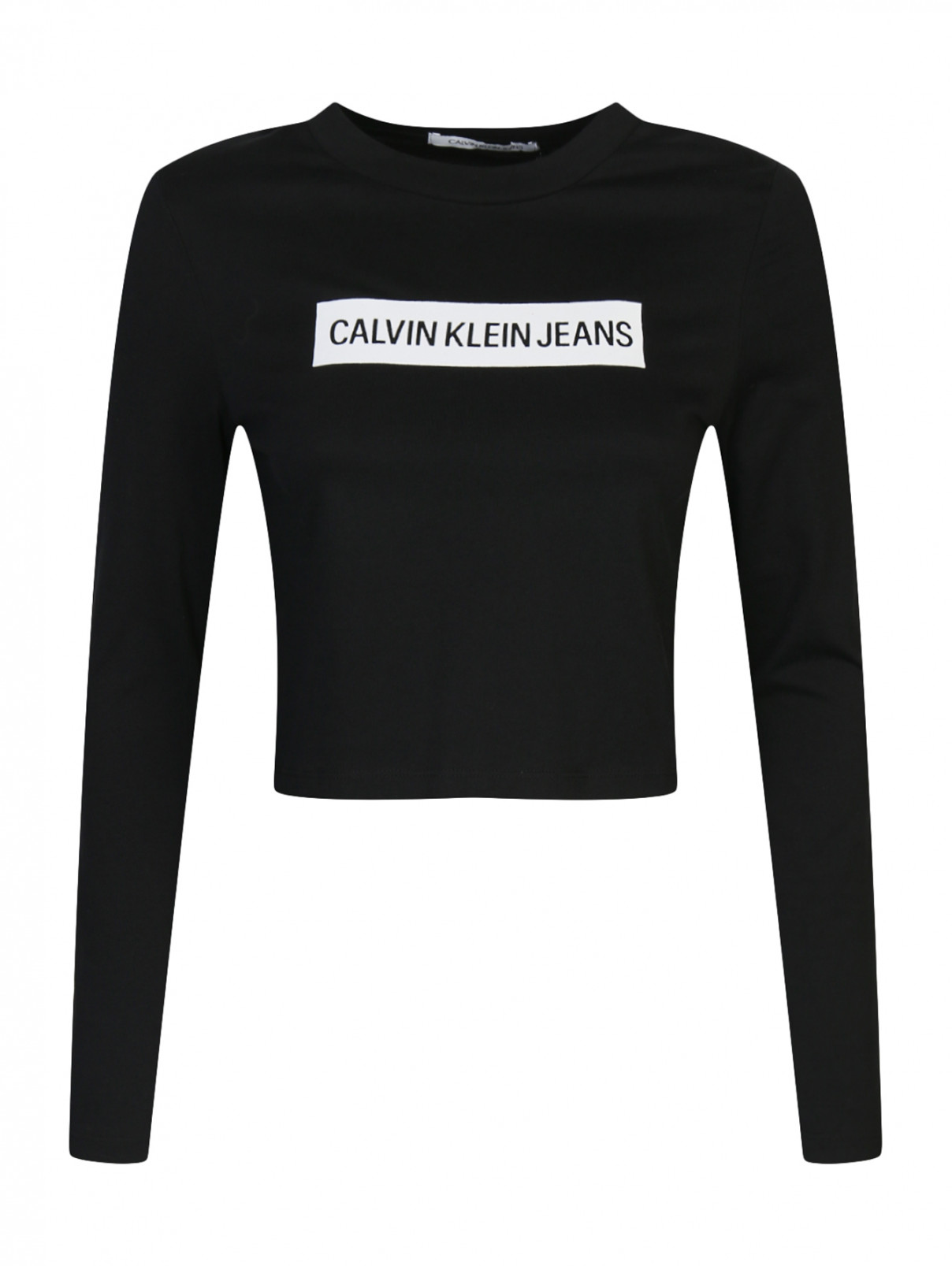Укороченный топ из хлопка с принтом Calvin Klein  –  Общий вид  – Цвет:  Черный
